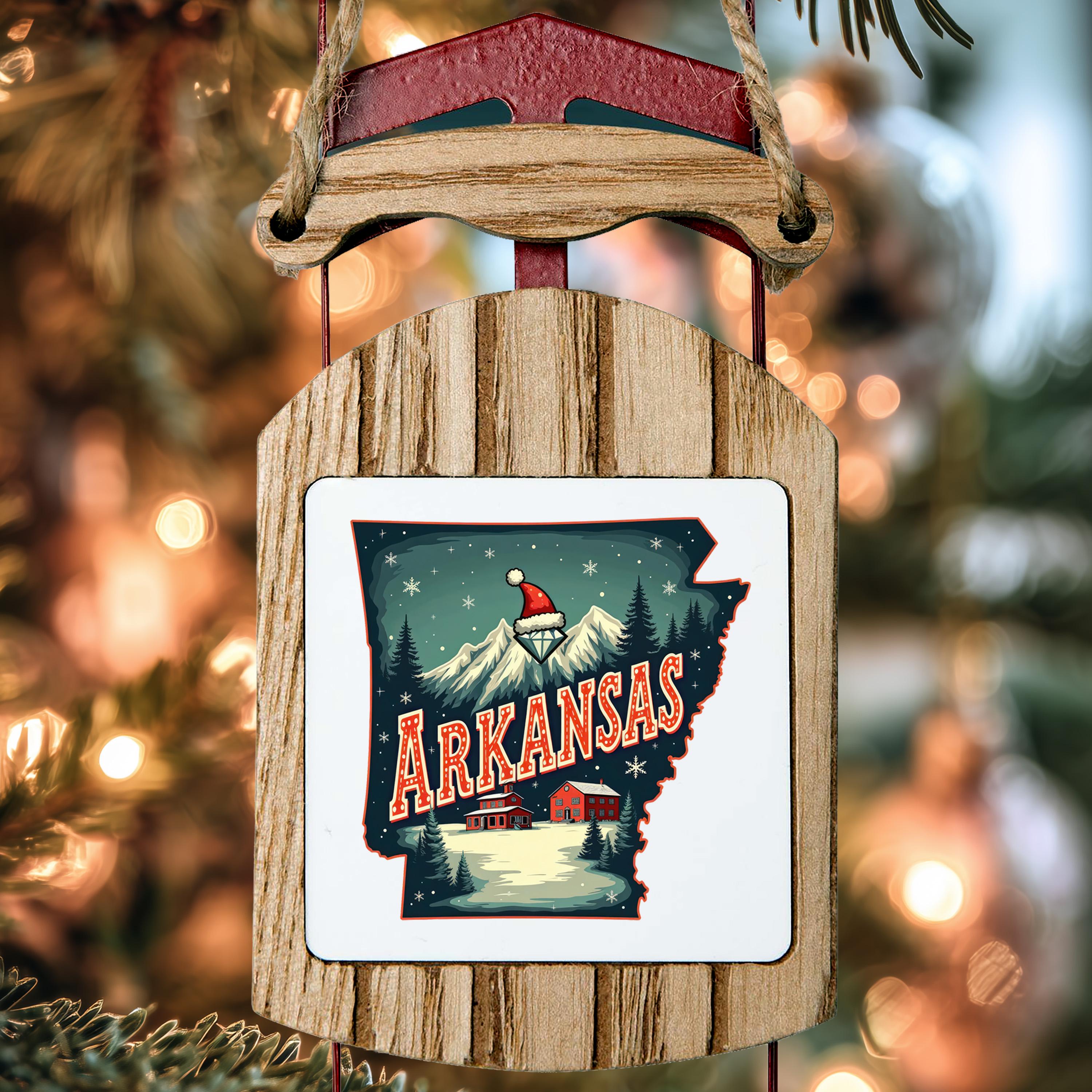 Arkansas Ornament, Vintage Personalized Christmas Decor, Custom Holiday Gift Souvenir Travel Keepsake