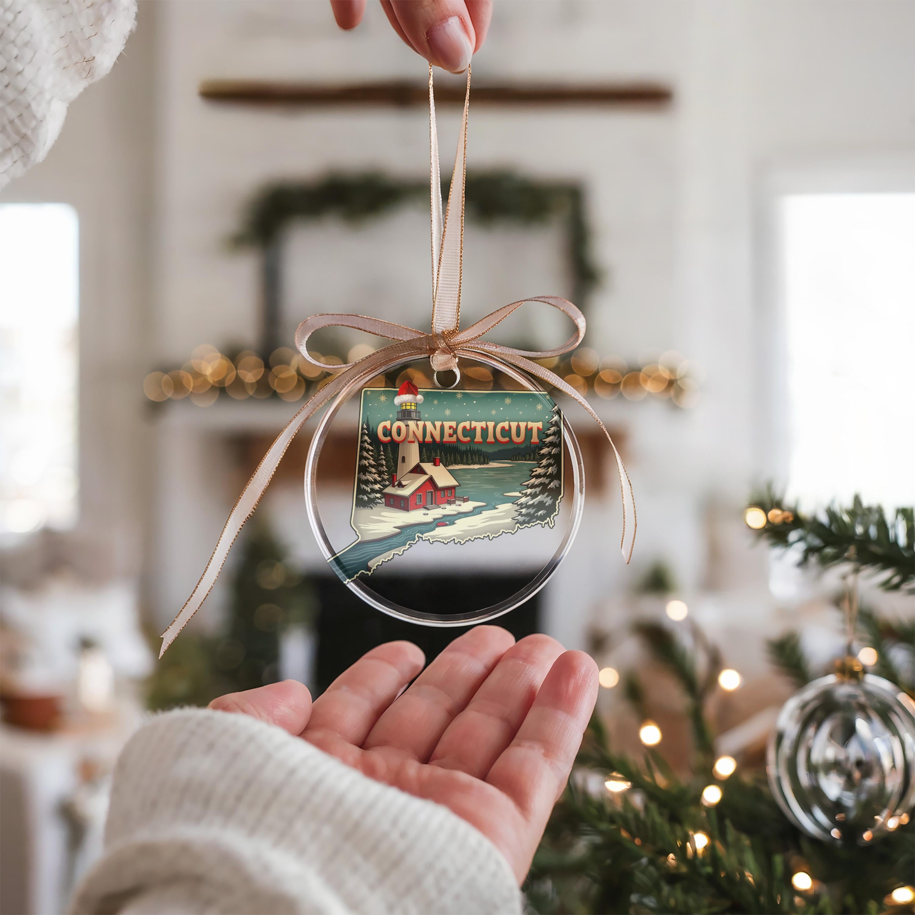 Connecticut Ornament, Vintage Personalized Christmas Decor, Custom Holiday Gift Souvenir Travel Keepsake