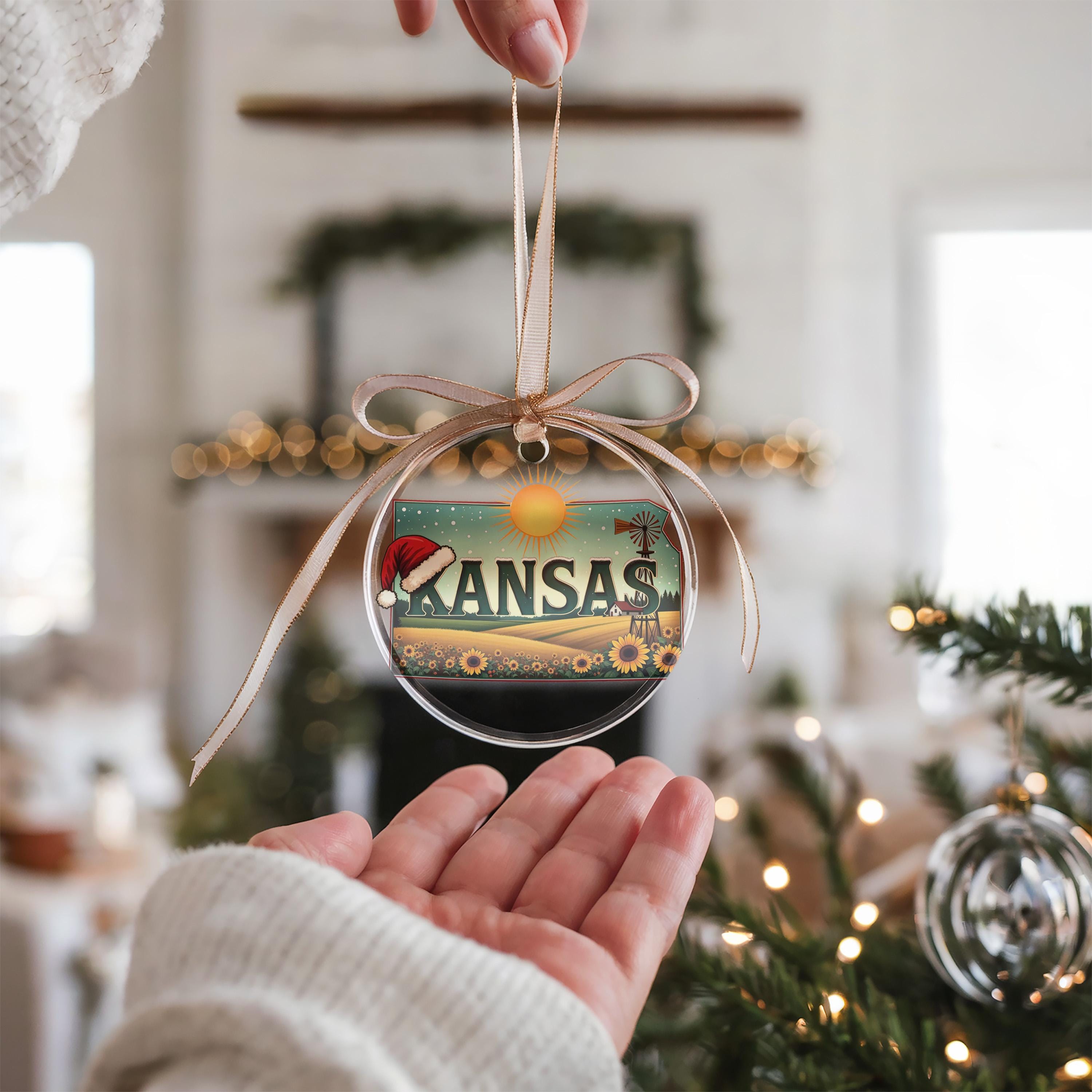 Kansas Ornament, Vintage Personalized Christmas Decor, Custom Holiday Gift Souvenir Travel Keepsake