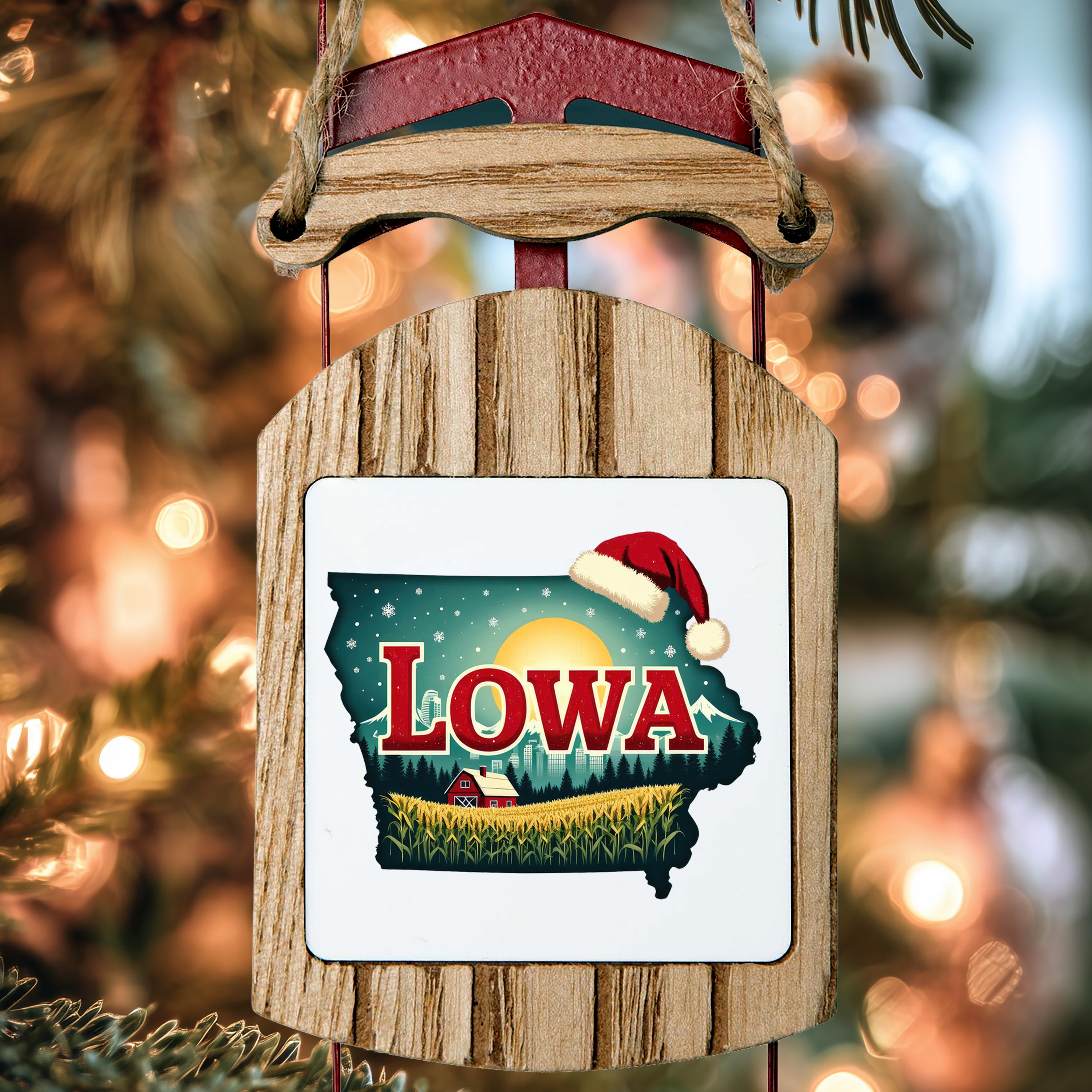 Iowa Ornament, Vintage Personalized Christmas Decor, Custom Holiday Gift Souvenir Travel Keepsake