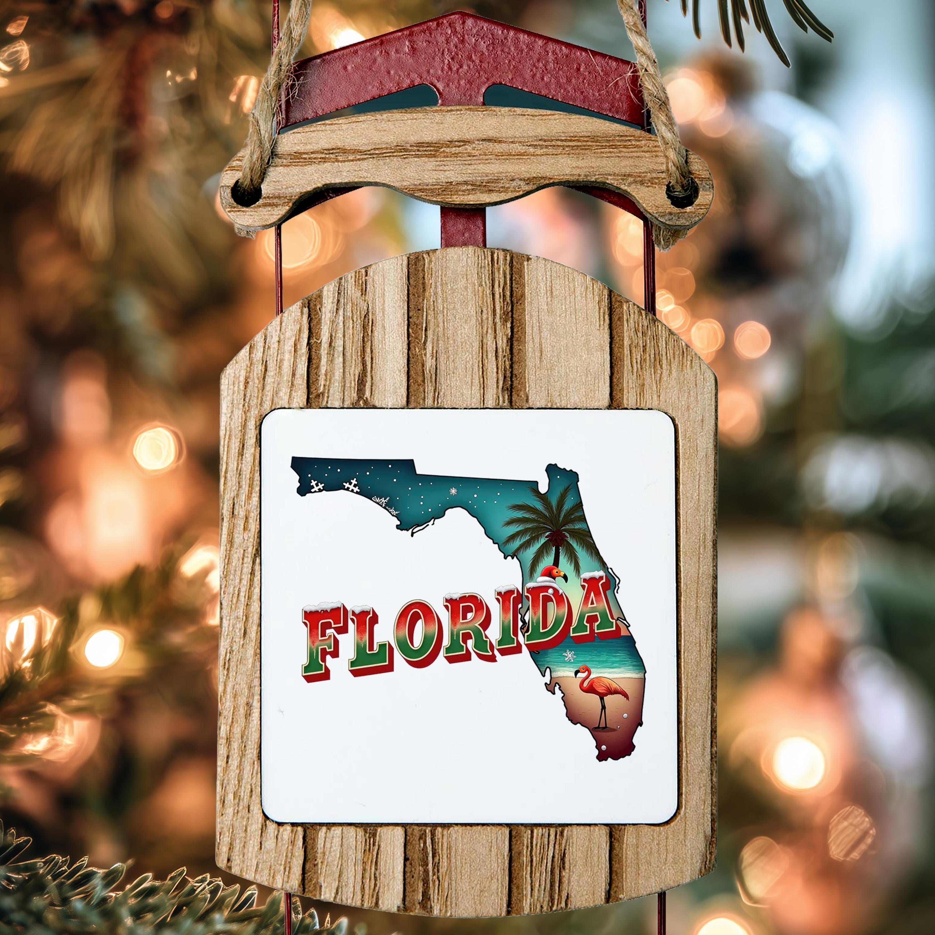 Florida Ornament, Vintage Personalized Christmas Decor, Custom Holiday Gift Souvenir Travel Keepsake