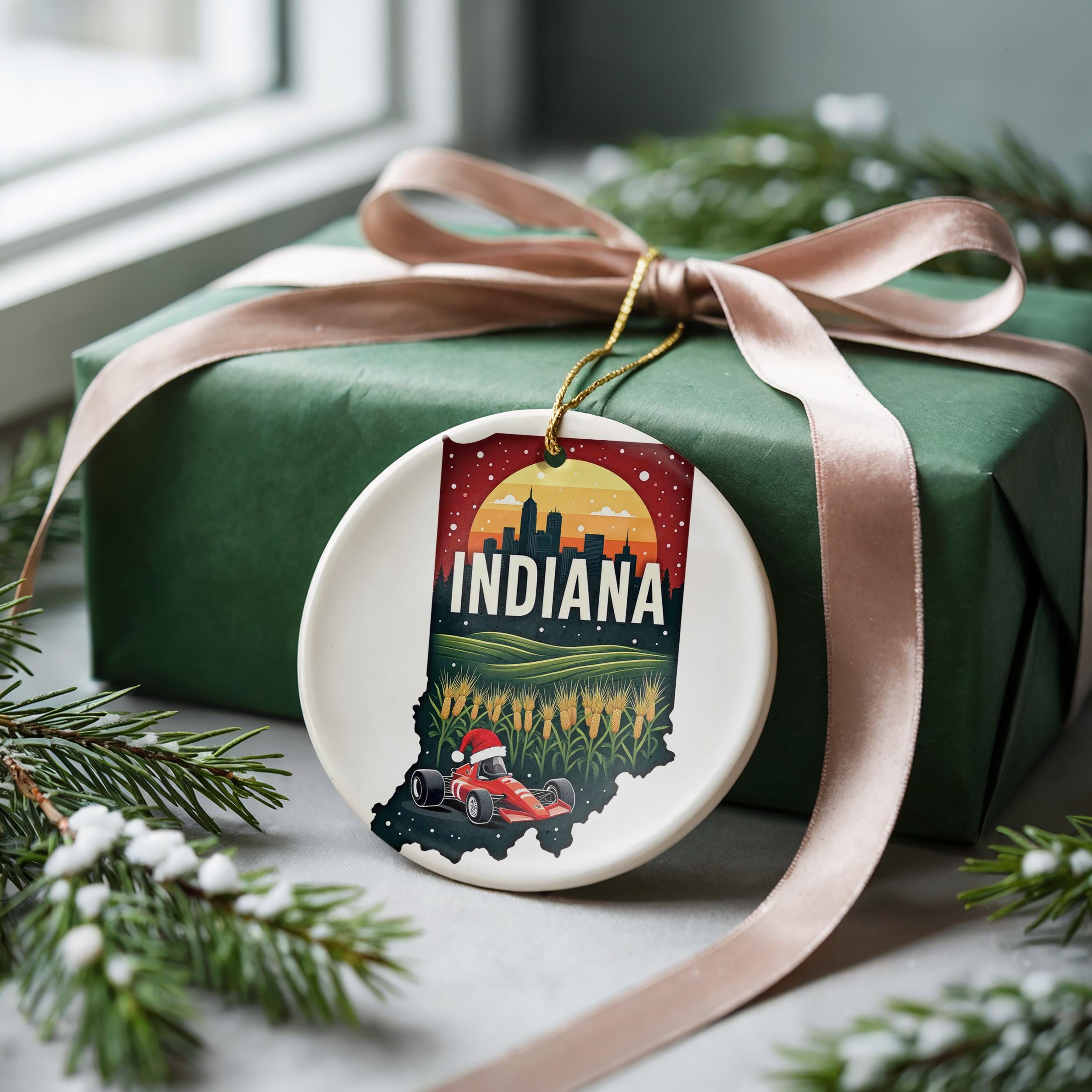 Indiana Ornament, Vintage Personalized Christmas Decor, Custom Holiday Gift Souvenir Travel Keepsake