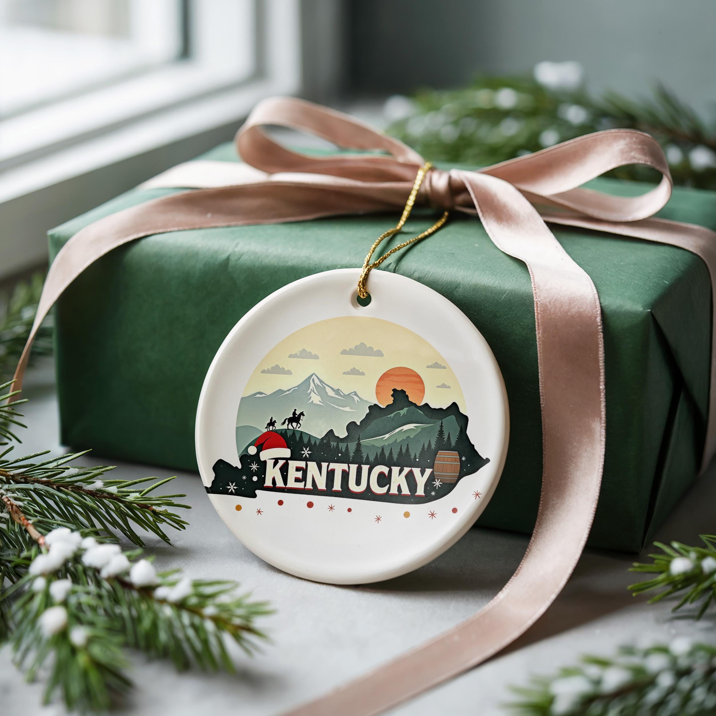 Kentucky Ornament, Vintage Personalized Christmas Decor, Custom Holiday Gift Souvenir Travel Keepsake