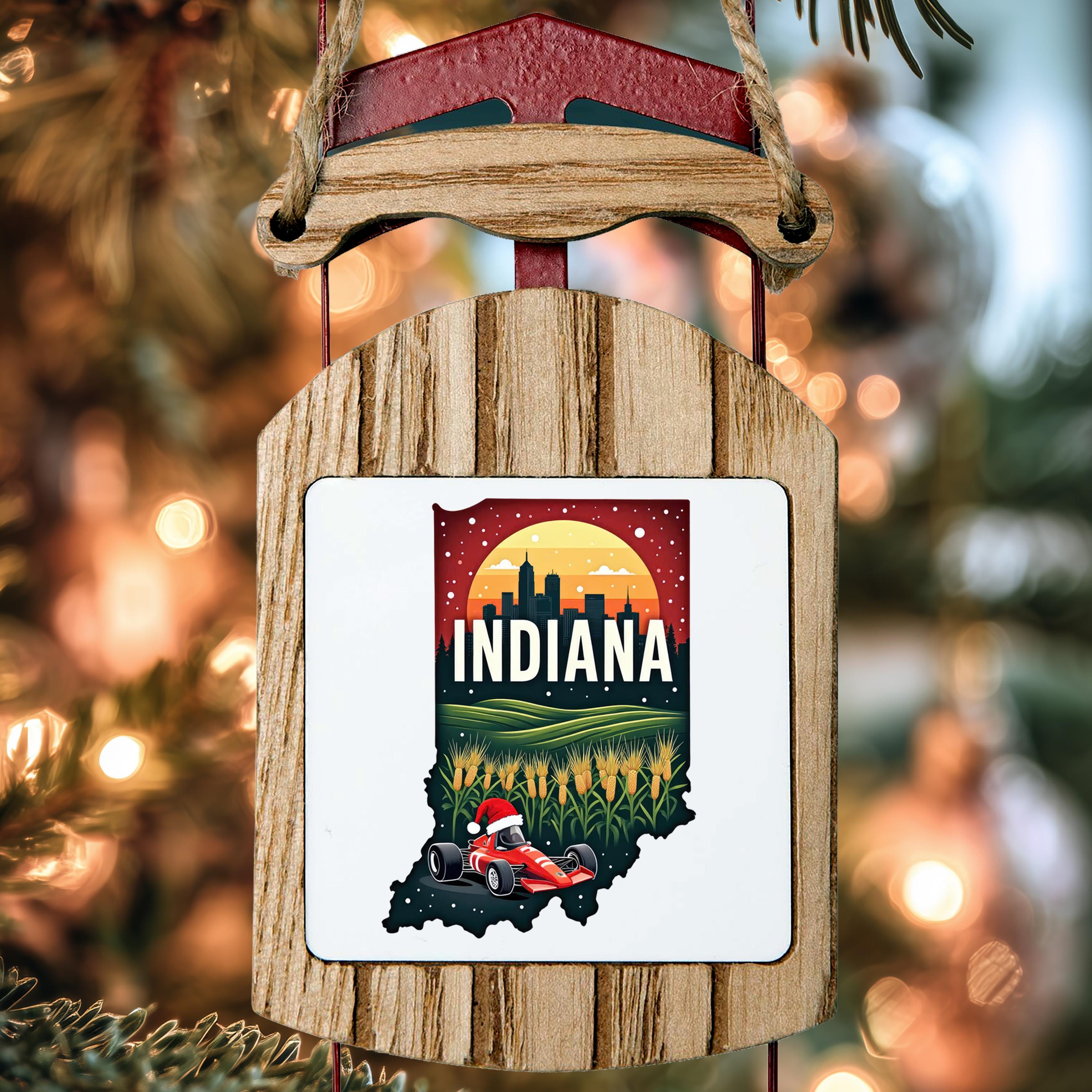 Indiana Ornament, Vintage Personalized Christmas Decor, Custom Holiday Gift Souvenir Travel Keepsake