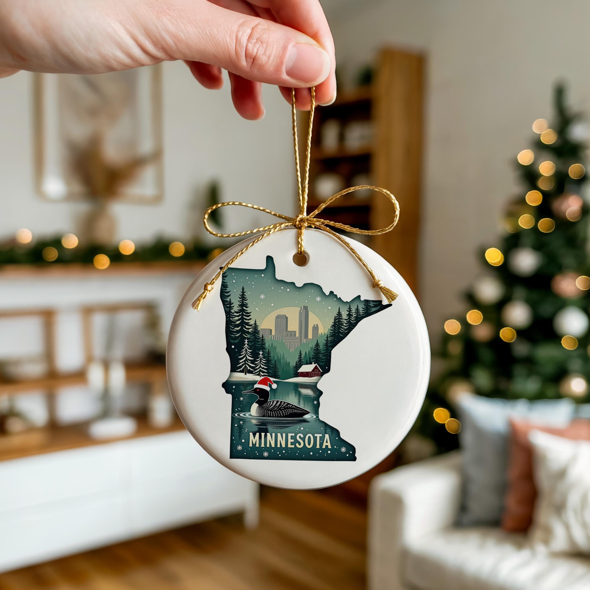 Minnesota Ornament, Vintage Personalized Christmas Decor, Custom Holiday Gift Souvenir Travel Keepsake
