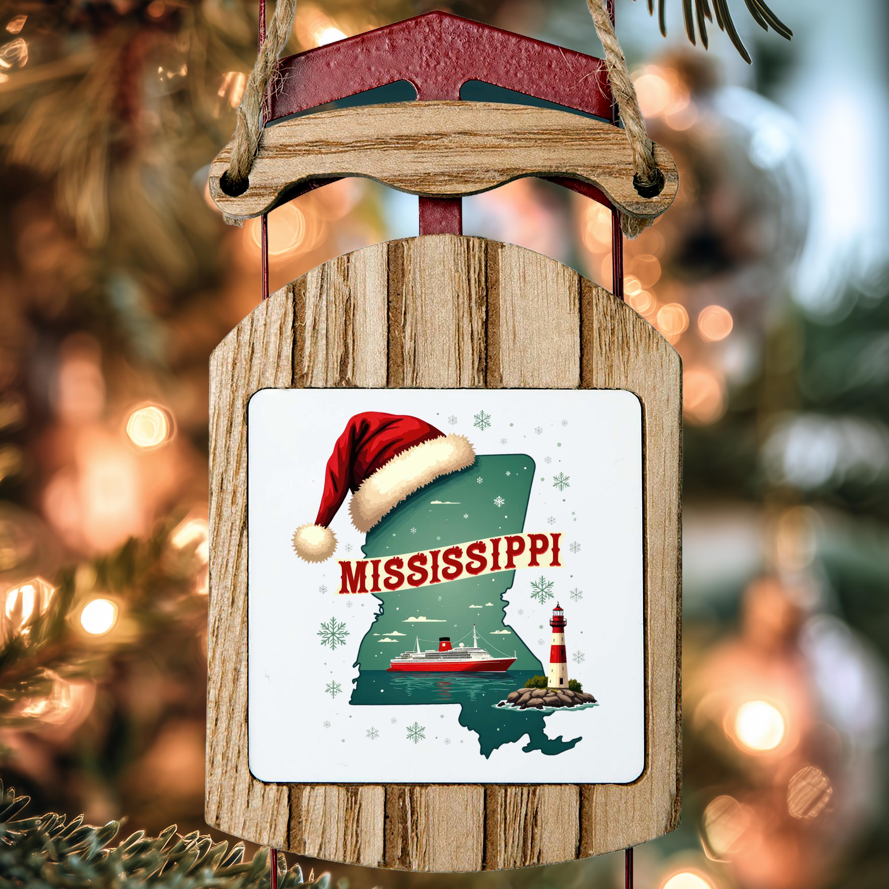 Mississippi Ornament, Vintage Personalized Christmas Decor, Custom Holiday Gift Souvenir Travel Keepsake