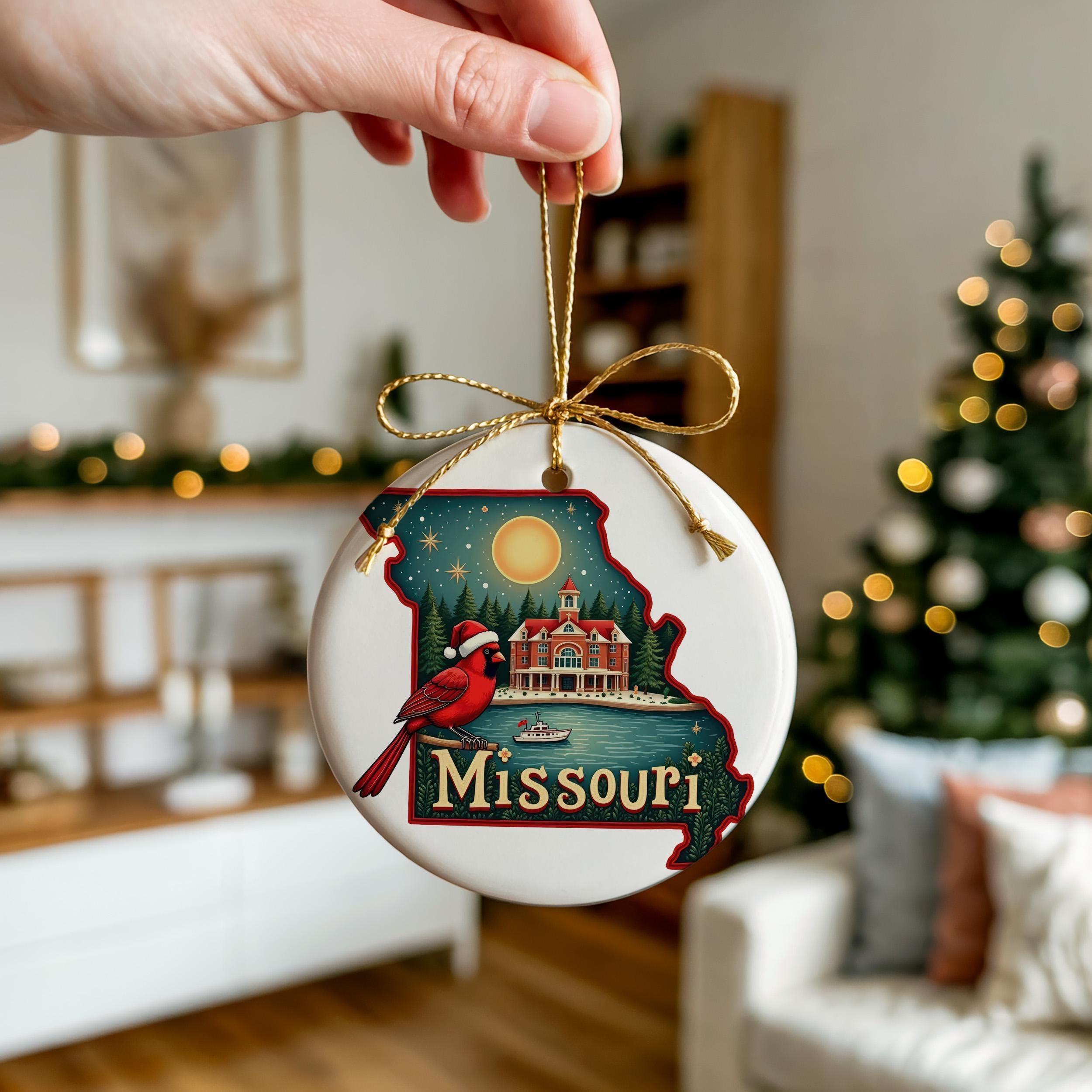 Missouri Ornament, Vintage Personalized Christmas Decor, Custom Holiday Gift Souvenir Travel Keepsake