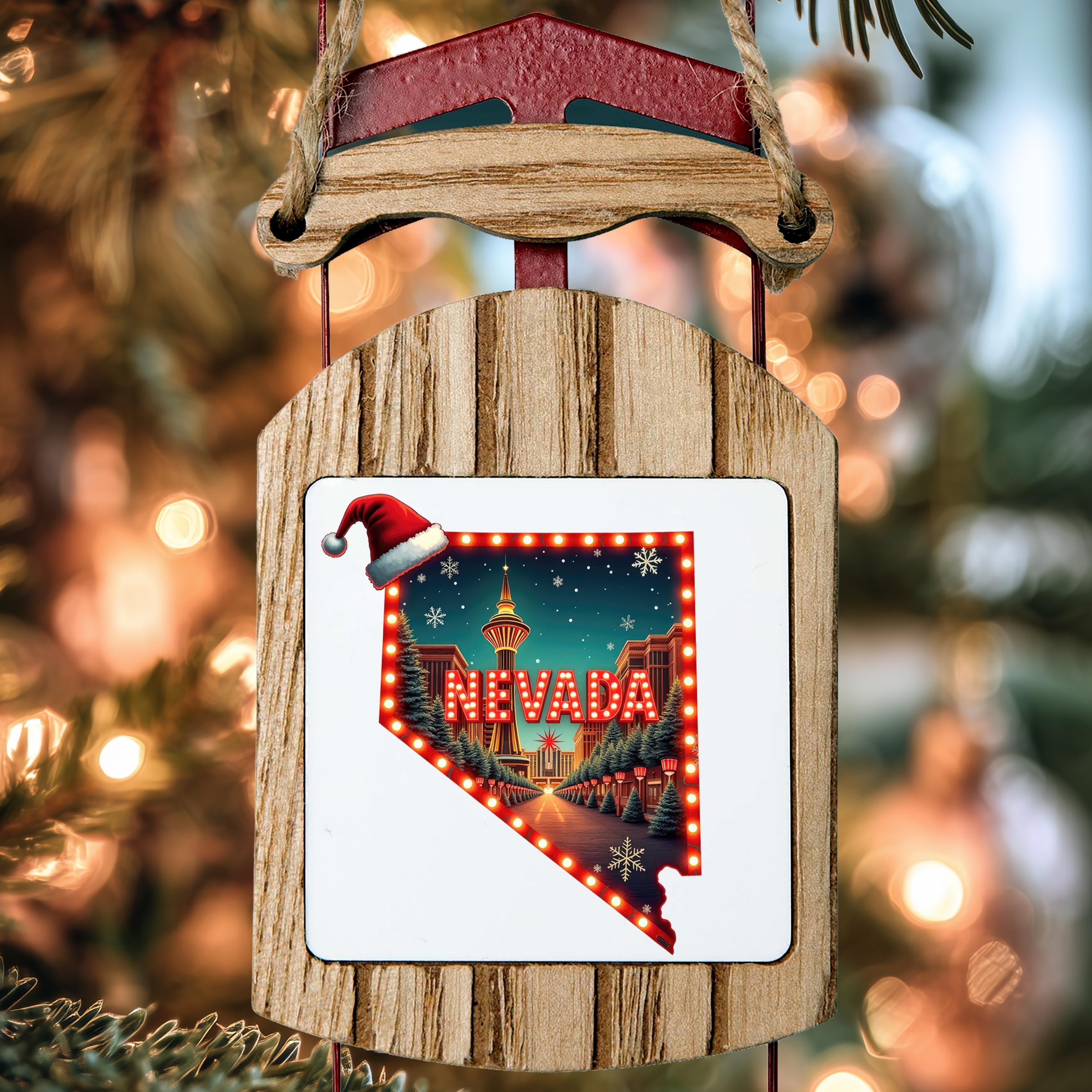Nevada Ornament, Vintage Personalized Christmas Decor, Custom Holiday Gift Souvenir Travel Keepsake