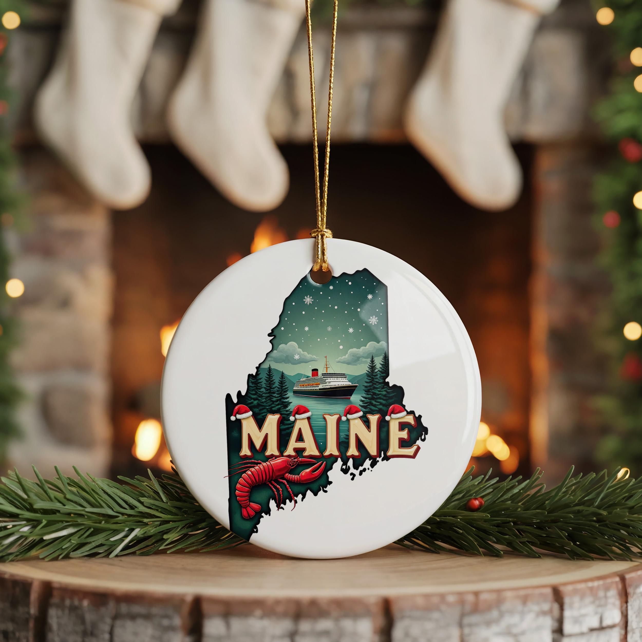 Maine Ornament, Vintage Personalized Christmas Decor, Custom Holiday Gift Souvenir Travel Keepsake