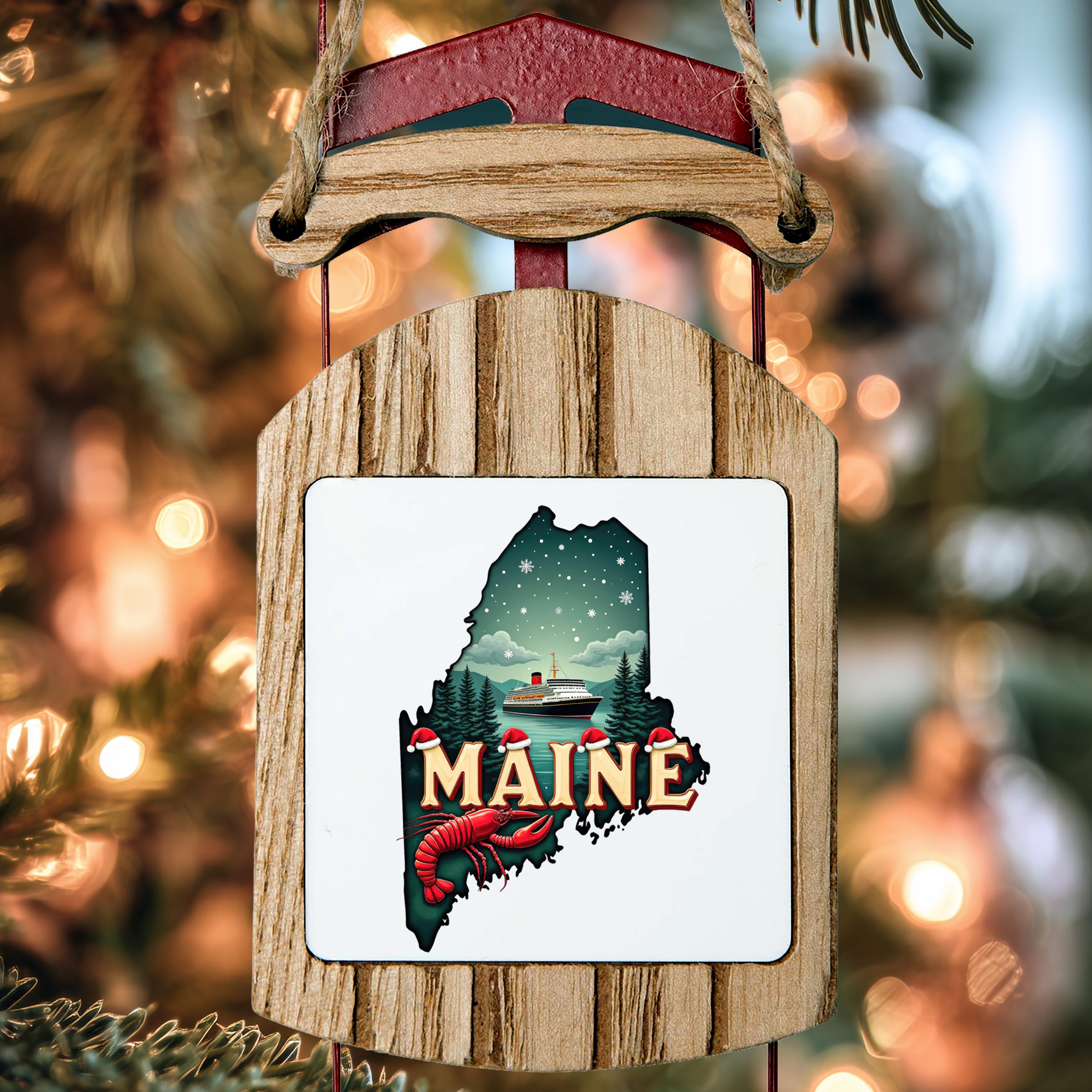 Maine Ornament, Vintage Personalized Christmas Decor, Custom Holiday Gift Souvenir Travel Keepsake