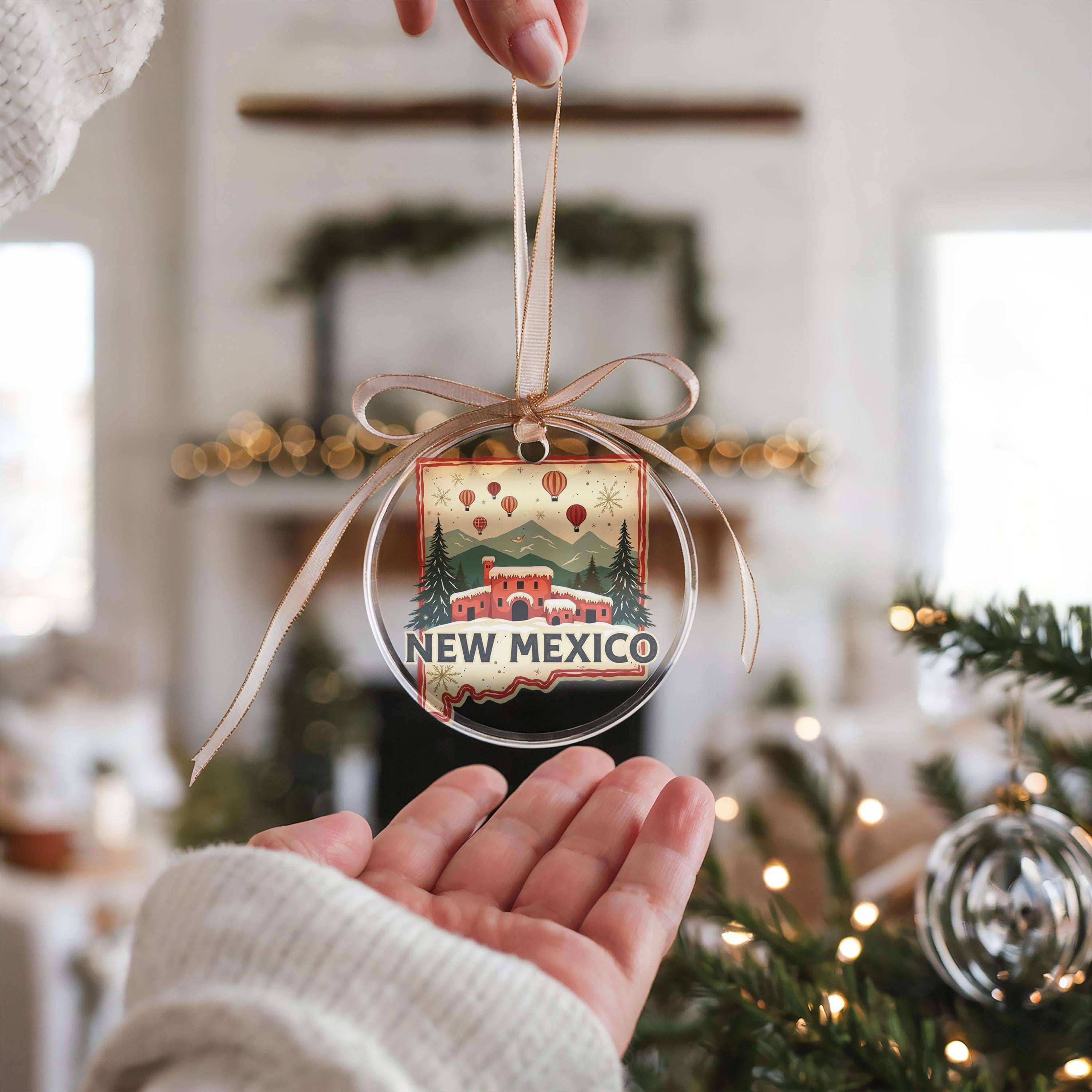 New Mexico Ornament, Vintage Personalized Christmas Decor, Custom Holiday Gift Souvenir Travel Keepsake