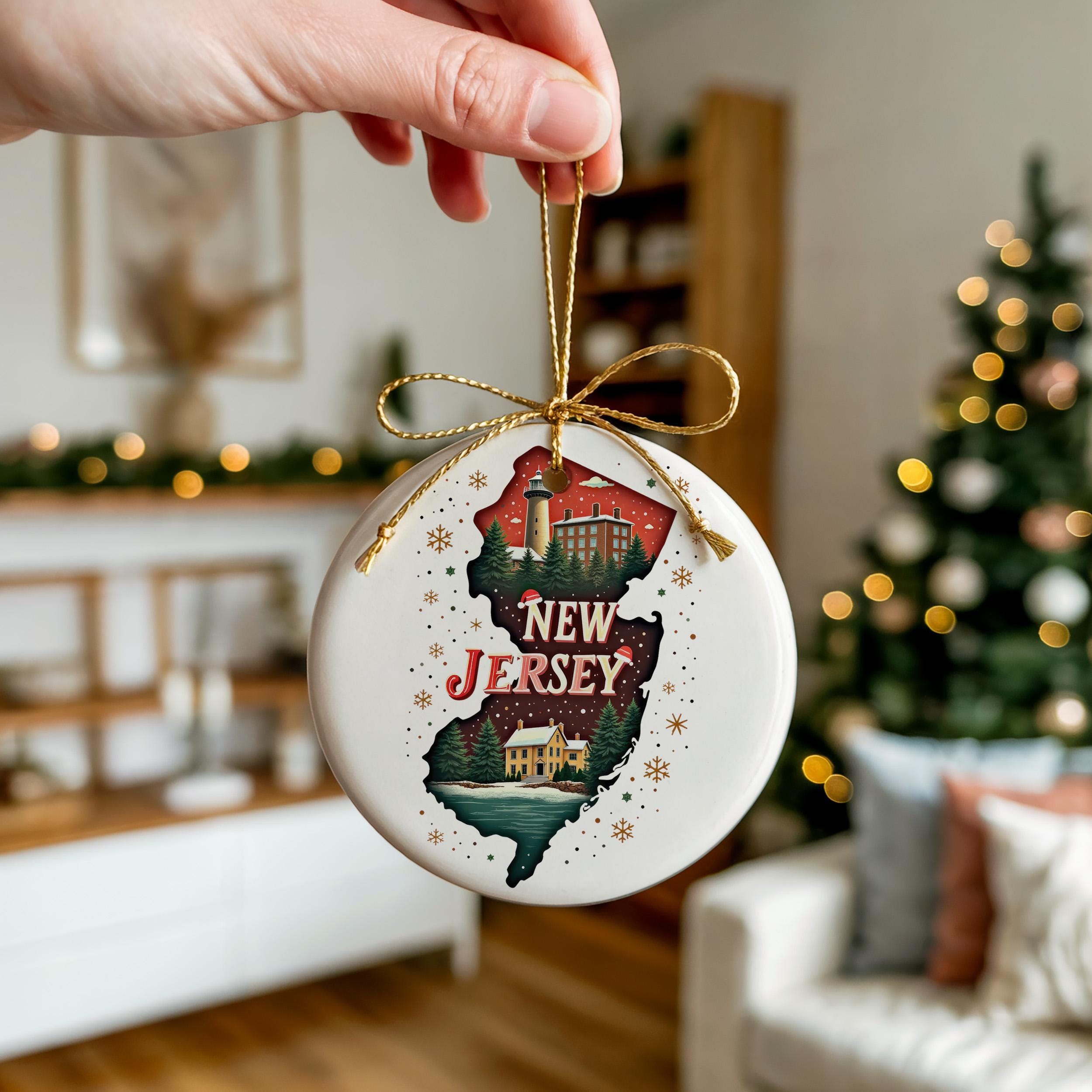 New Jersey Ornament, Vintage Personalized Christmas Decor, Custom Holiday Gift Souvenir Travel Keepsake