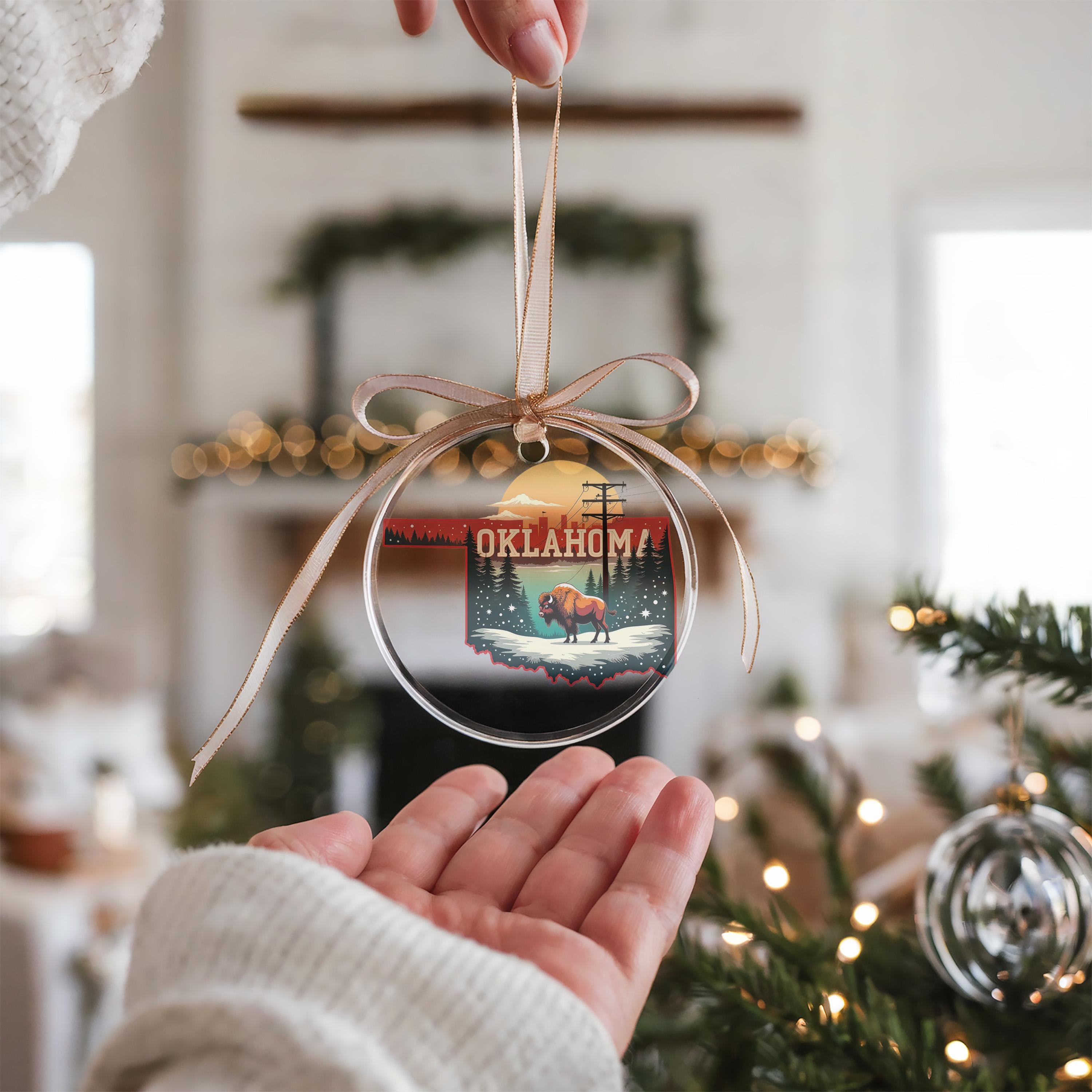Oklahoma Ornament, Vintage Personalized Christmas Decor, Custom Holiday Gift Souvenir Travel Keepsake