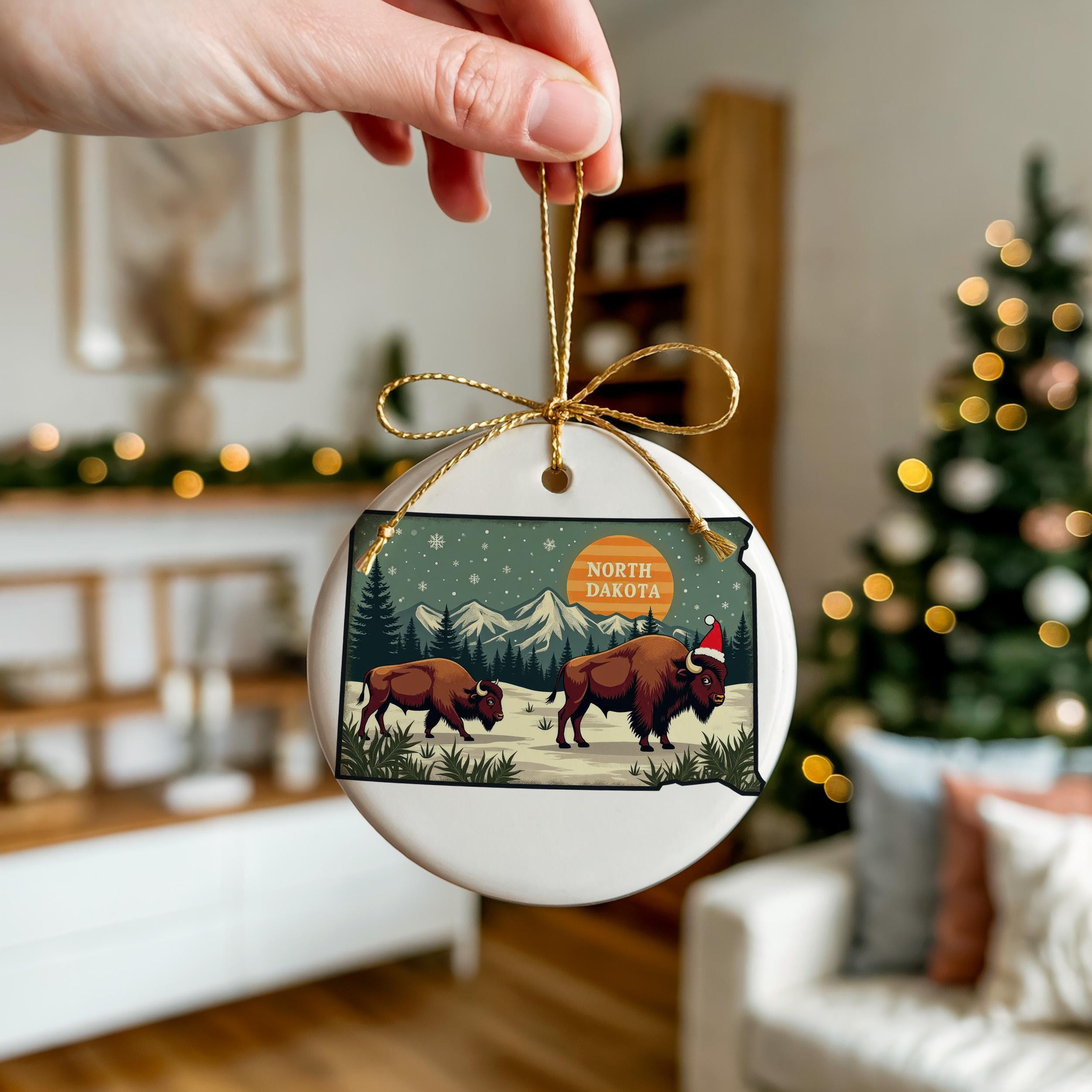 North Dakota Ornament, Vintage Personalized Christmas Decor, Custom Holiday Gift Souvenir Travel Keepsake