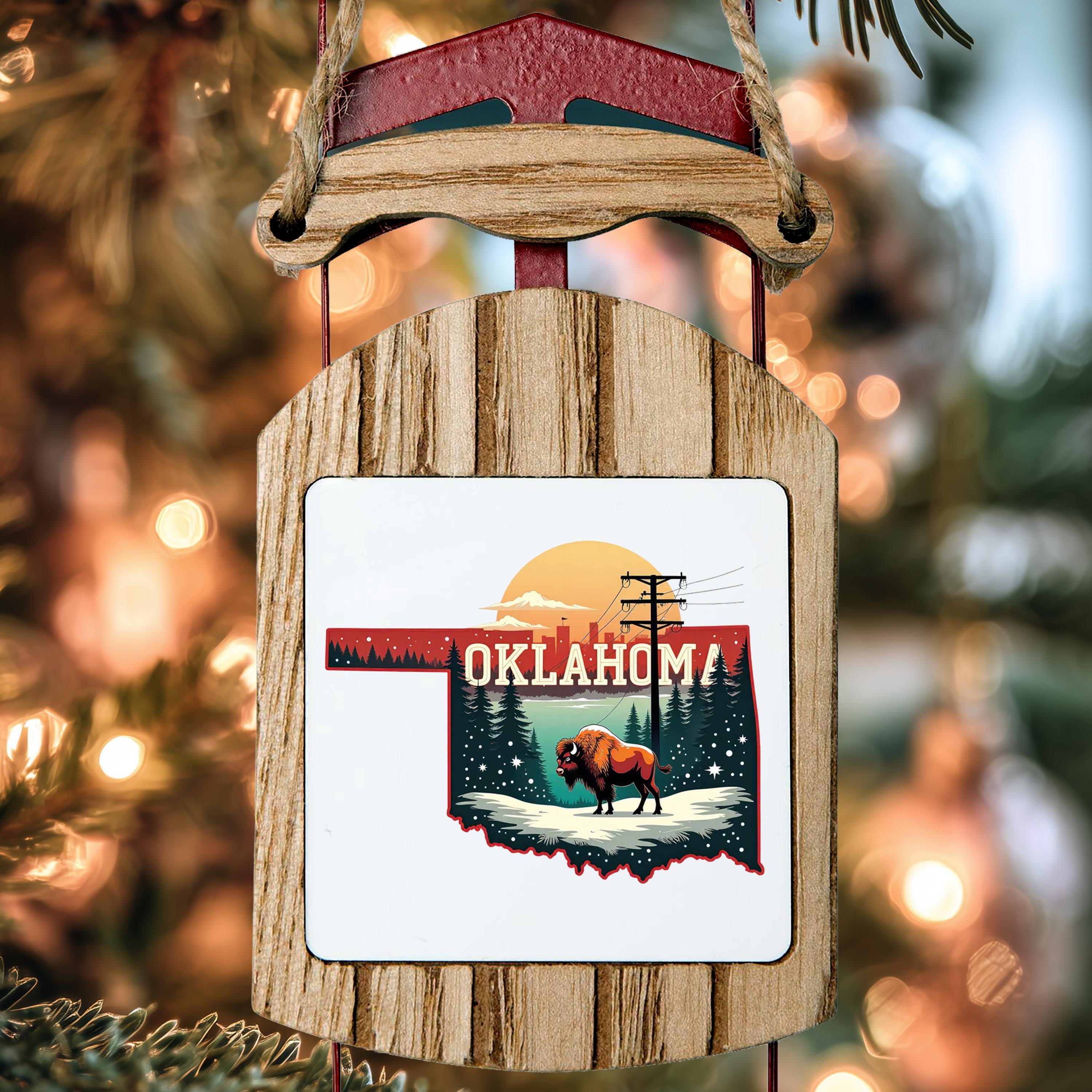 Oklahoma Ornament, Vintage Personalized Christmas Decor, Custom Holiday Gift Souvenir Travel Keepsake