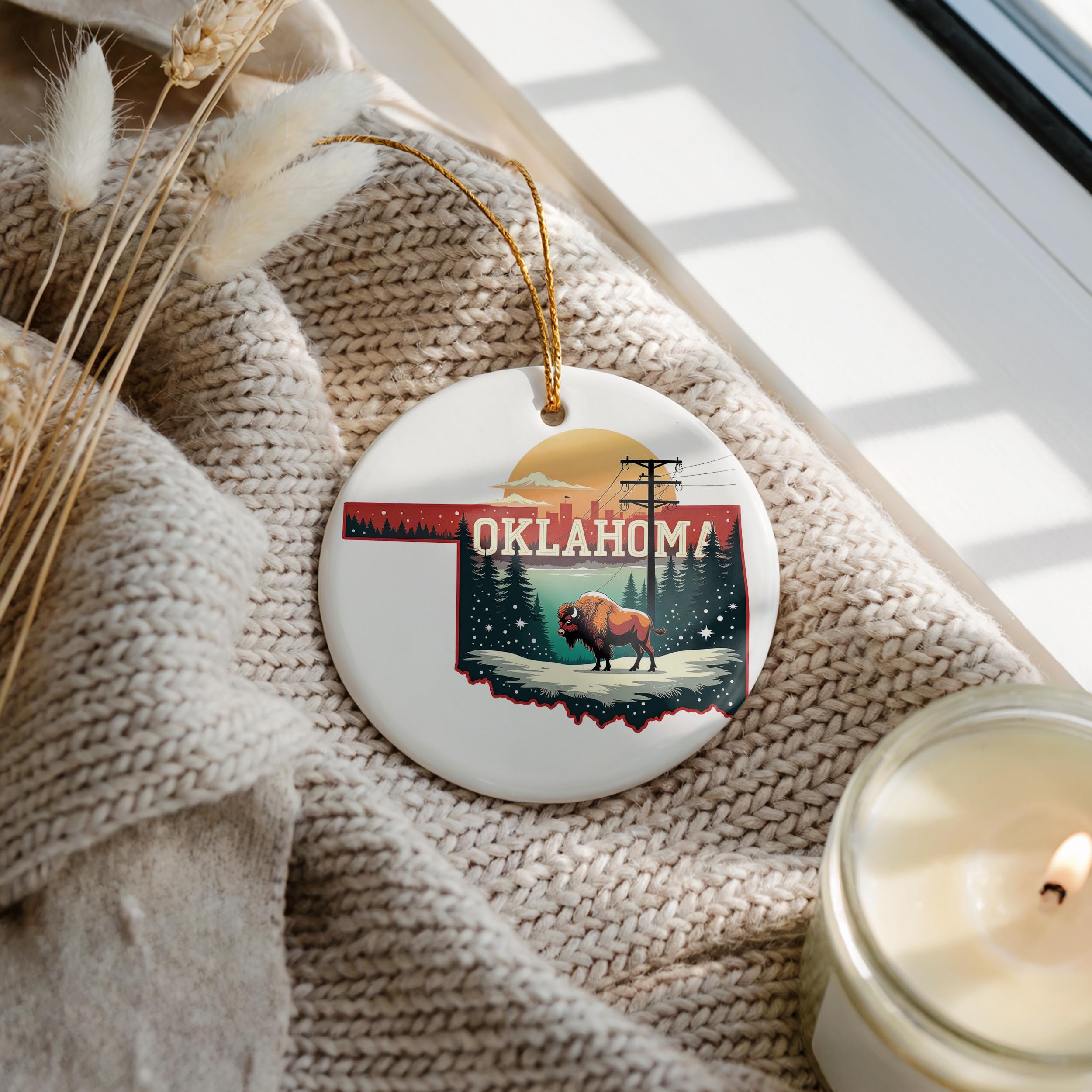Oklahoma Ornament, Vintage Personalized Christmas Decor, Custom Holiday Gift Souvenir Travel Keepsake