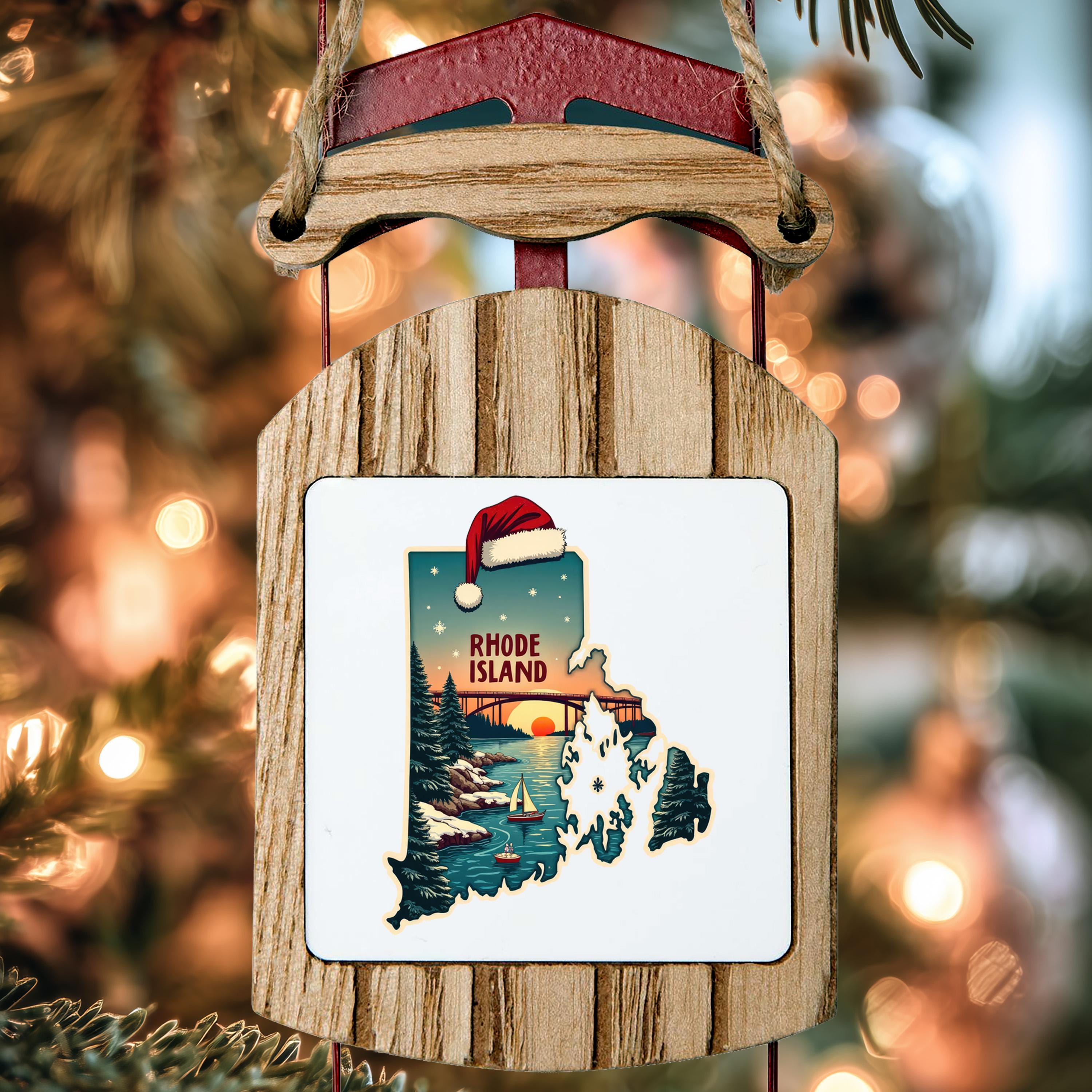 Rhode Island Ornament, Vintage Personalized Christmas Decor, Custom Holiday Gift Souvenir Travel Keepsake