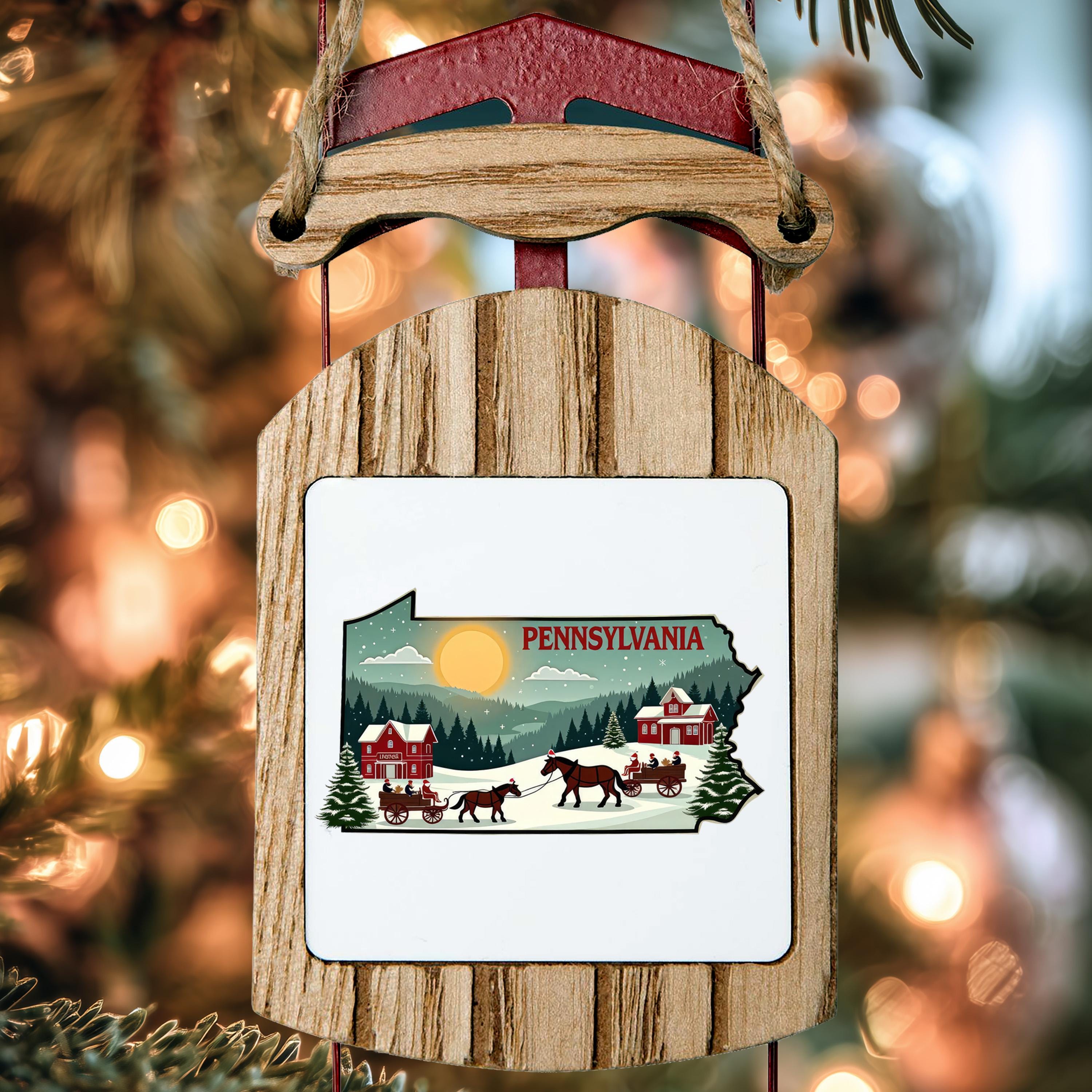 Pennsylvania Ornament, Vintage Personalized Christmas Decor, Custom Holiday Gift Souvenir Travel Keepsake