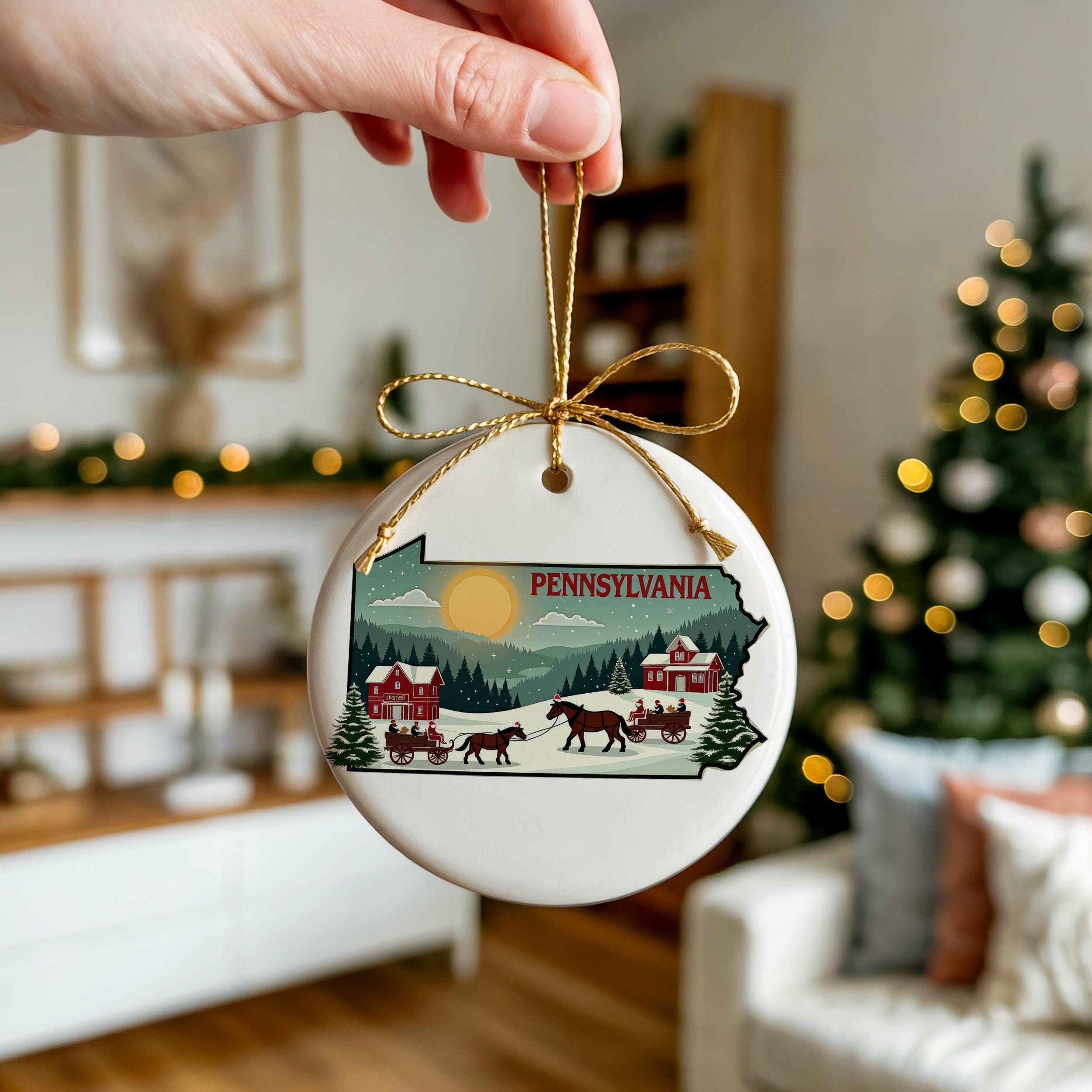 Pennsylvania Ornament, Vintage Personalized Christmas Decor, Custom Holiday Gift Souvenir Travel Keepsake