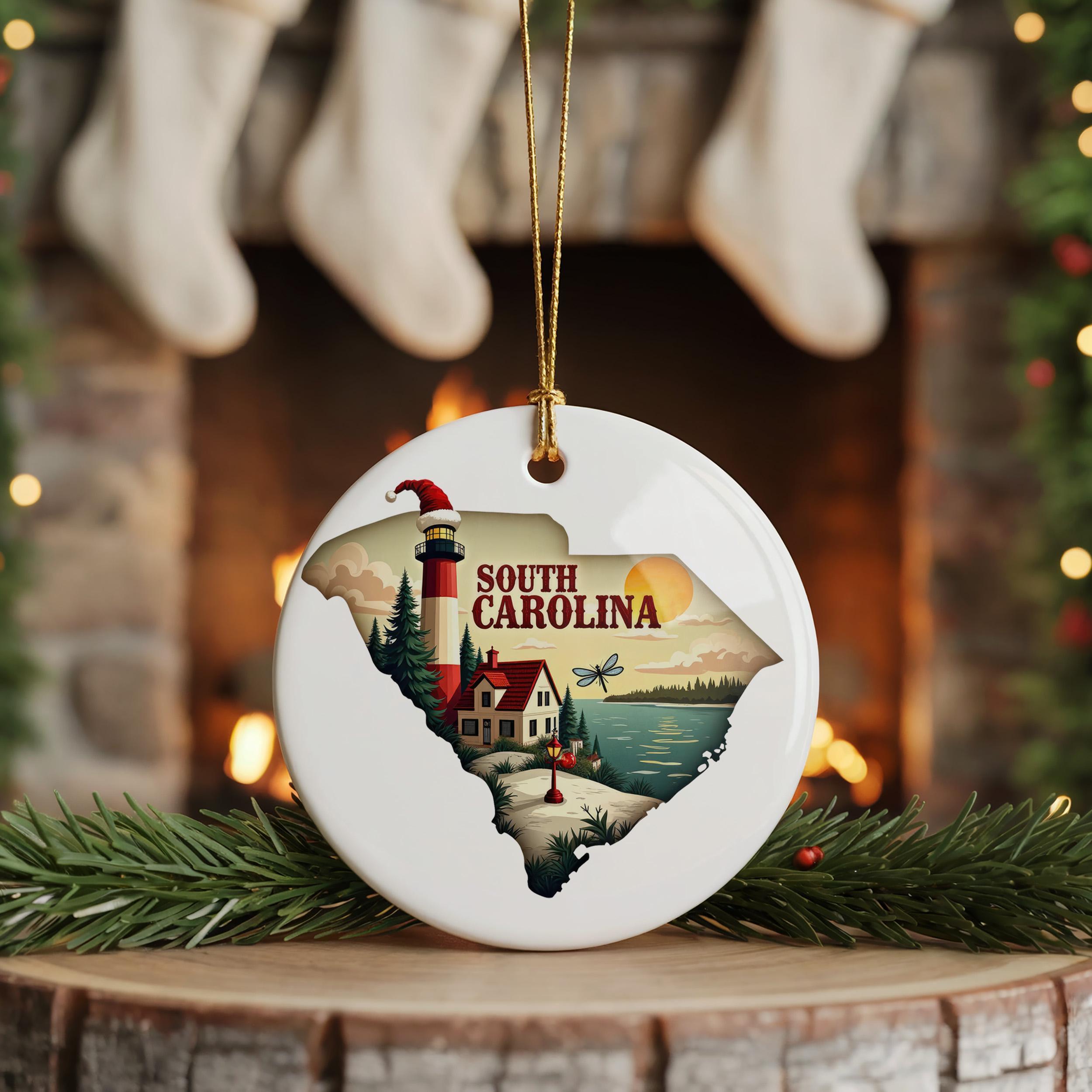South Carolina Ornament, Vintage Personalized Christmas Decor, Custom Holiday Gift Souvenir Travel Keepsake