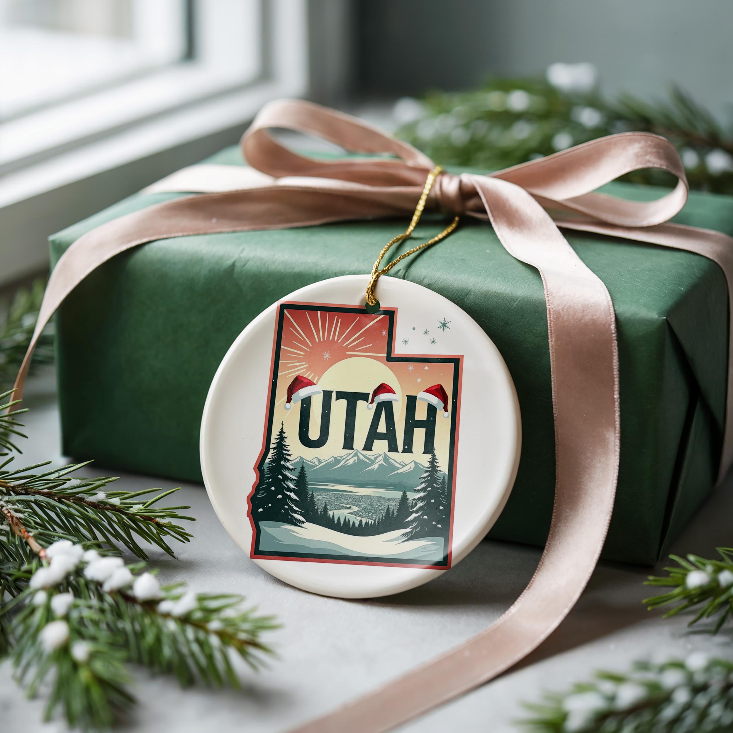 Utah Ornament, Vintage Personalized Christmas Decor, Custom Holiday Gift Souvenir Travel Keepsake
