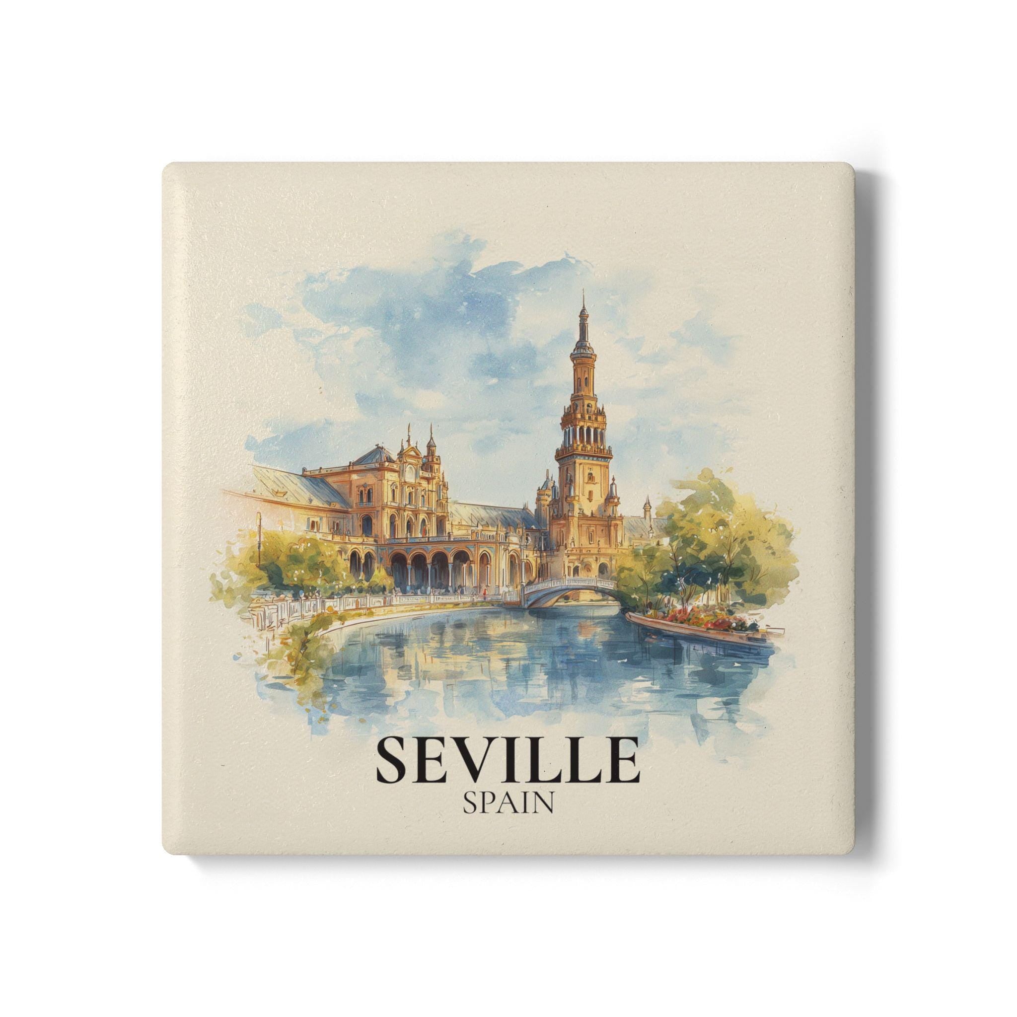 Seville Spain2 Coaster, Watercolor Personalized Painting, Travel Gift Souvenir, Home Decor, Ceramic Set