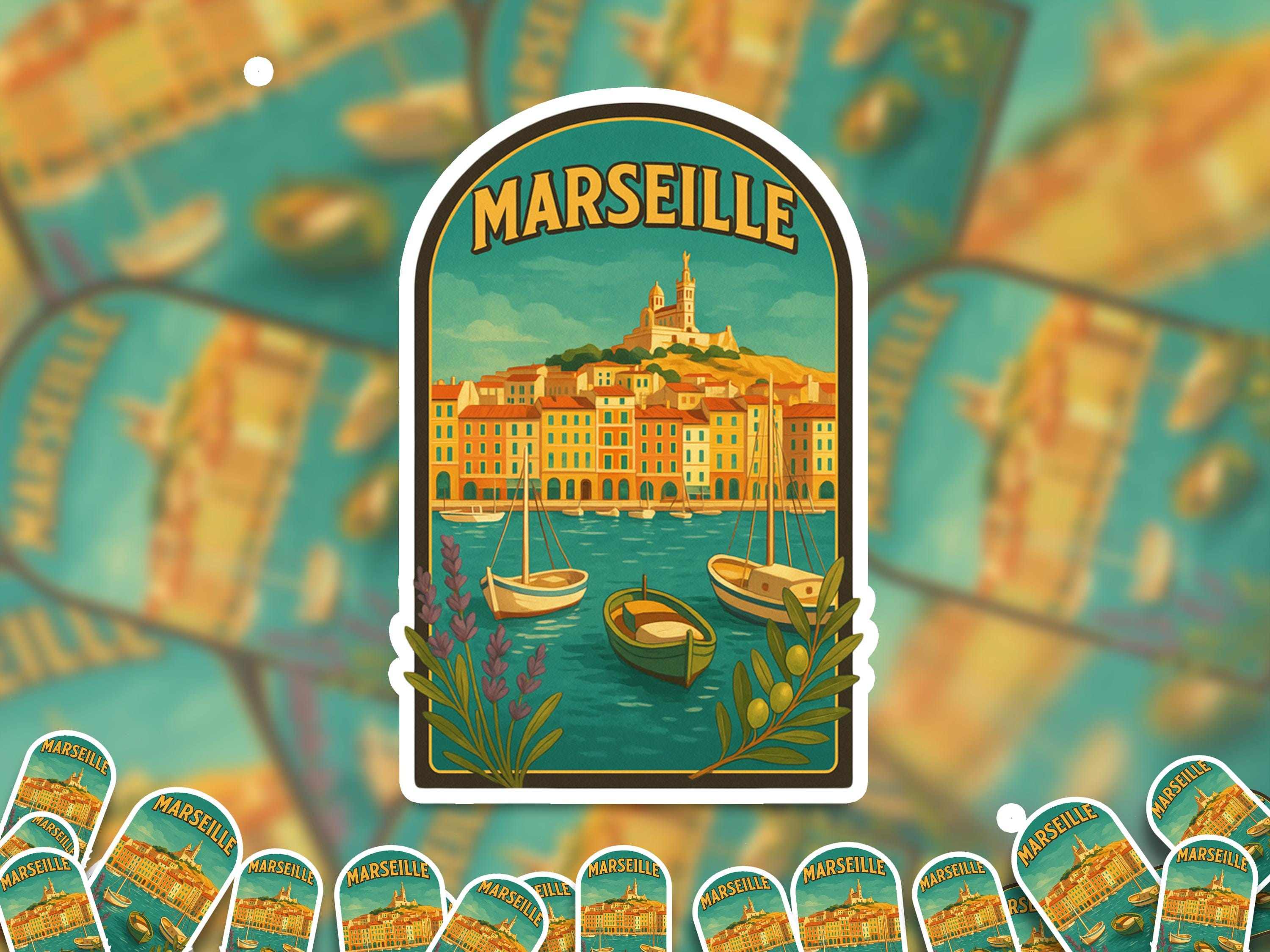 Marseille Sticker France, Vintage City Vinyl Decal, Retro Travel Lover Collection, Journal Scrapbook