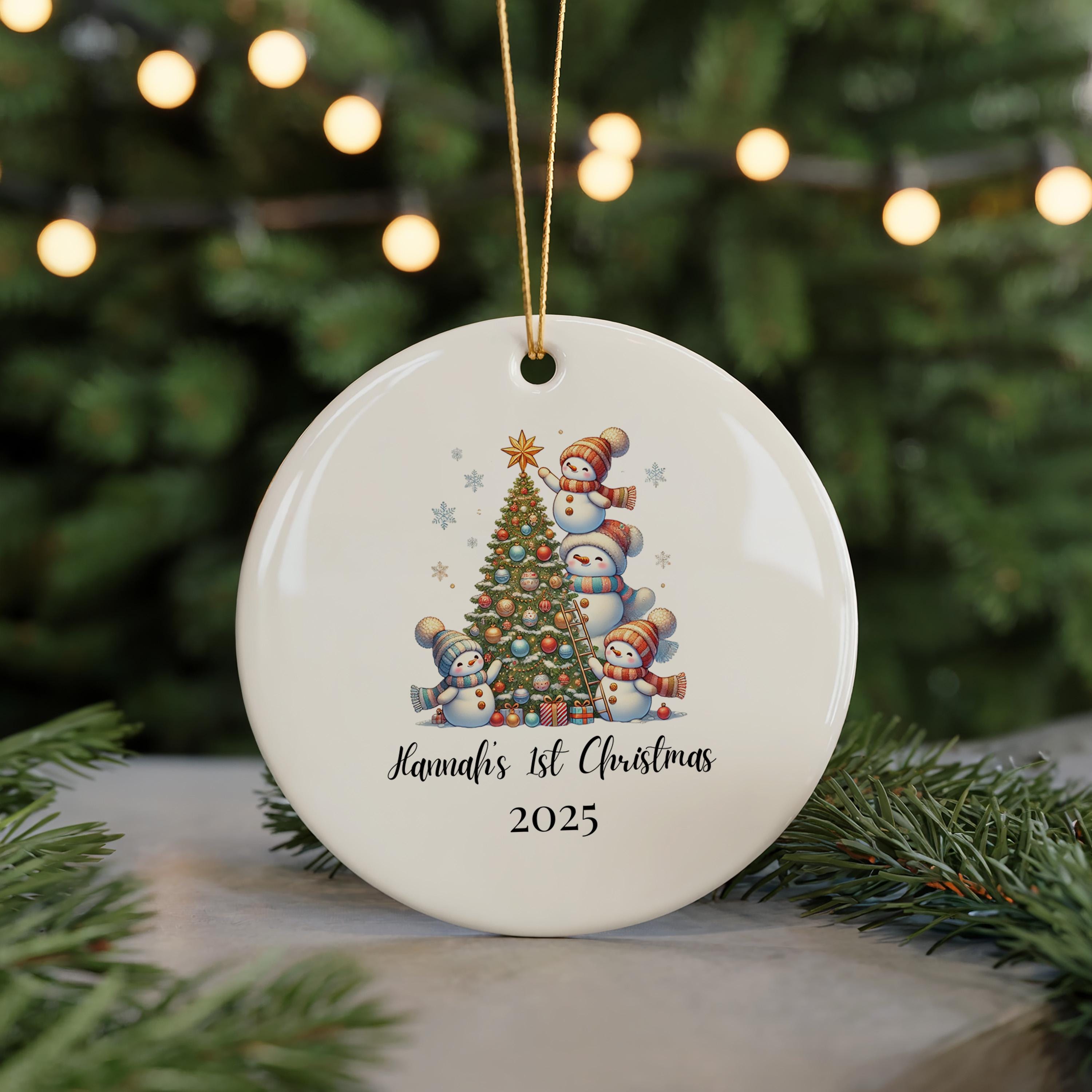 Baby’s First Christmas Decoration, Snowman Custom Name Ornament 1st Xmas, personalized Bauble Keepsake