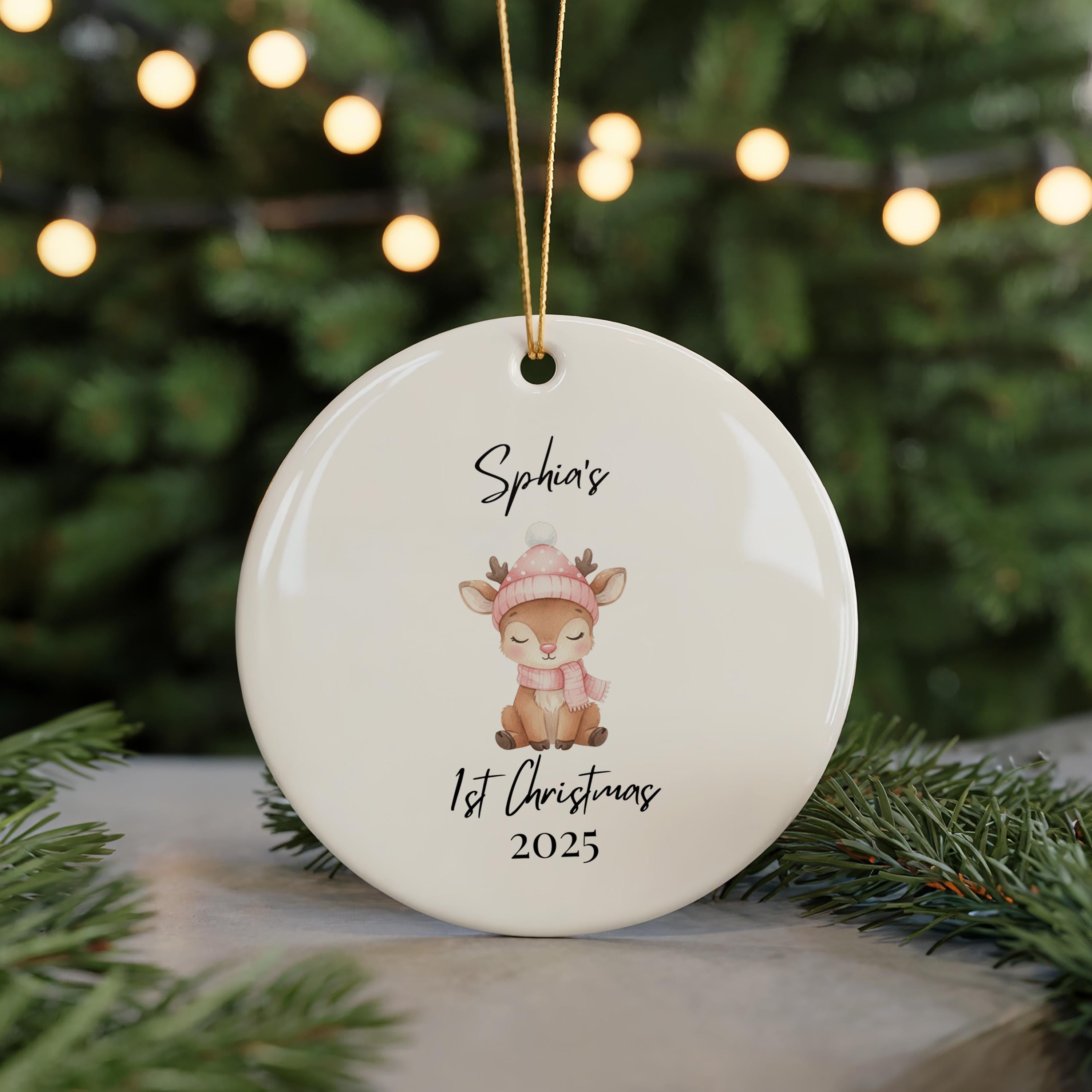 Baby Girl First Christmas Decoration, Personalized Name Ornament 1s Xmas, Custom Bauble Keepsake
