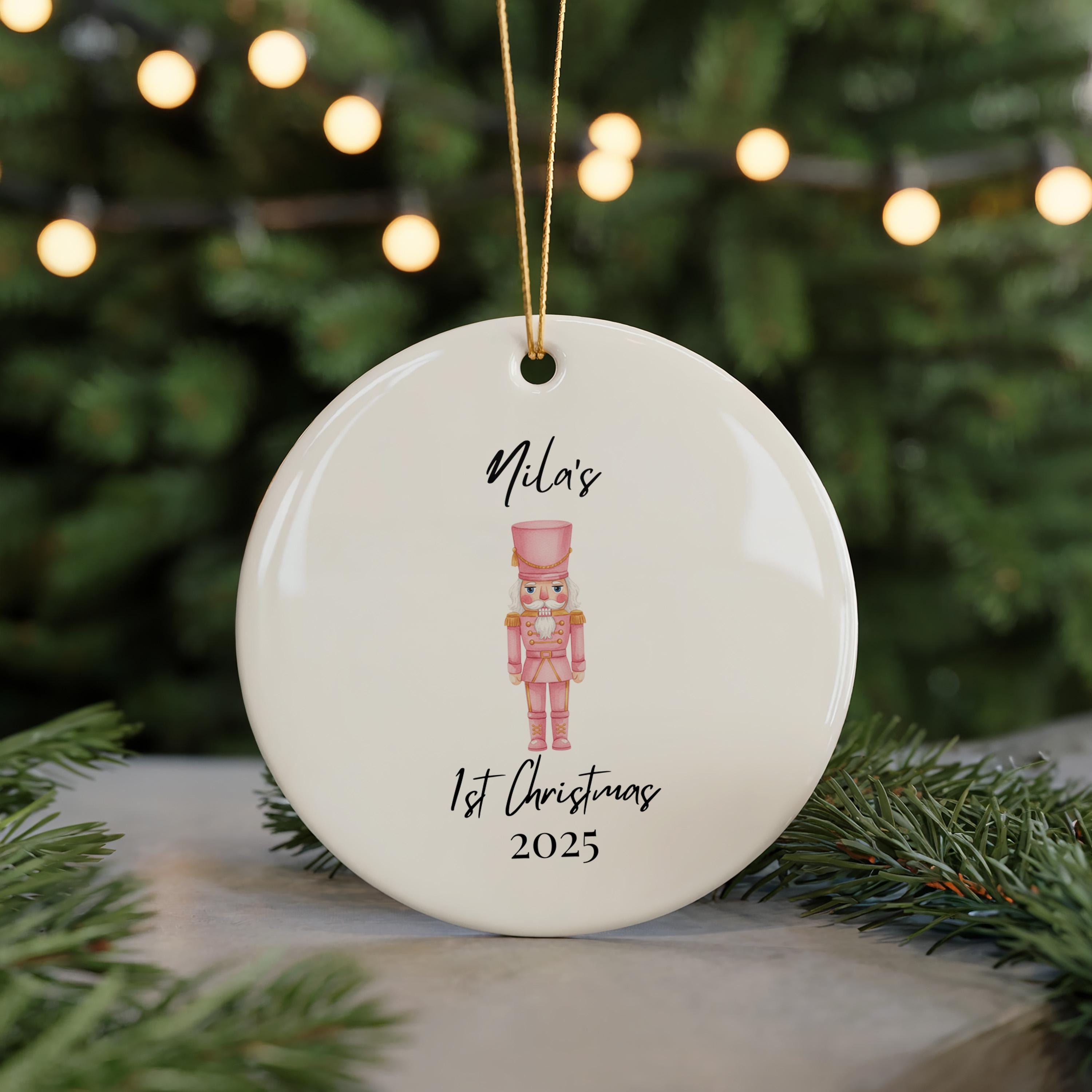 Baby's First Nutcracker Christmas Decoration, Personalized Name Ornament 1st Xmas, Custom Bauble Keepsake