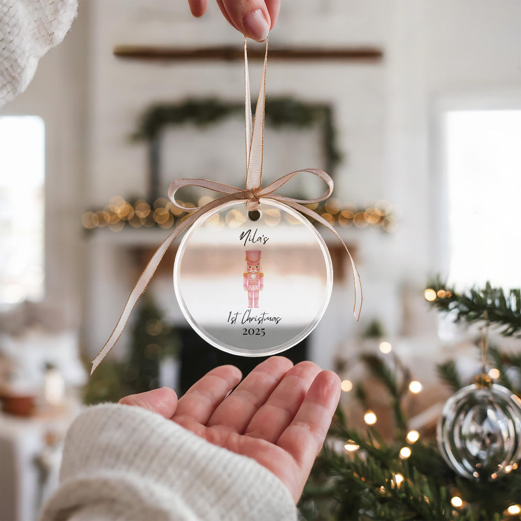 Baby's First Nutcracker Christmas Decoration, Personalized Name Ornament 1st Xmas, Custom Bauble Keepsake