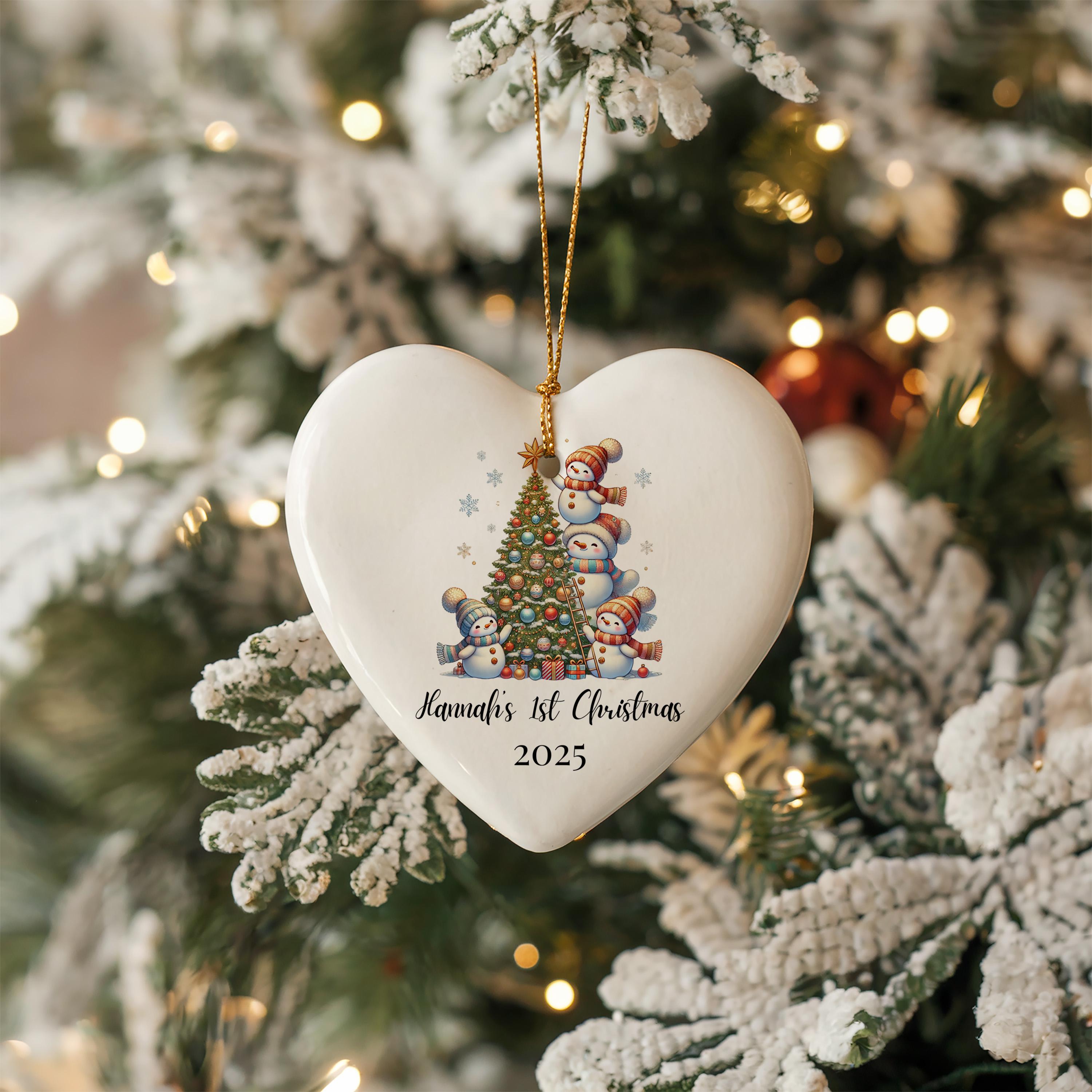 Baby’s First Christmas Decoration, Snowman Custom Name Ornament 1st Xmas, personalized Bauble Keepsake