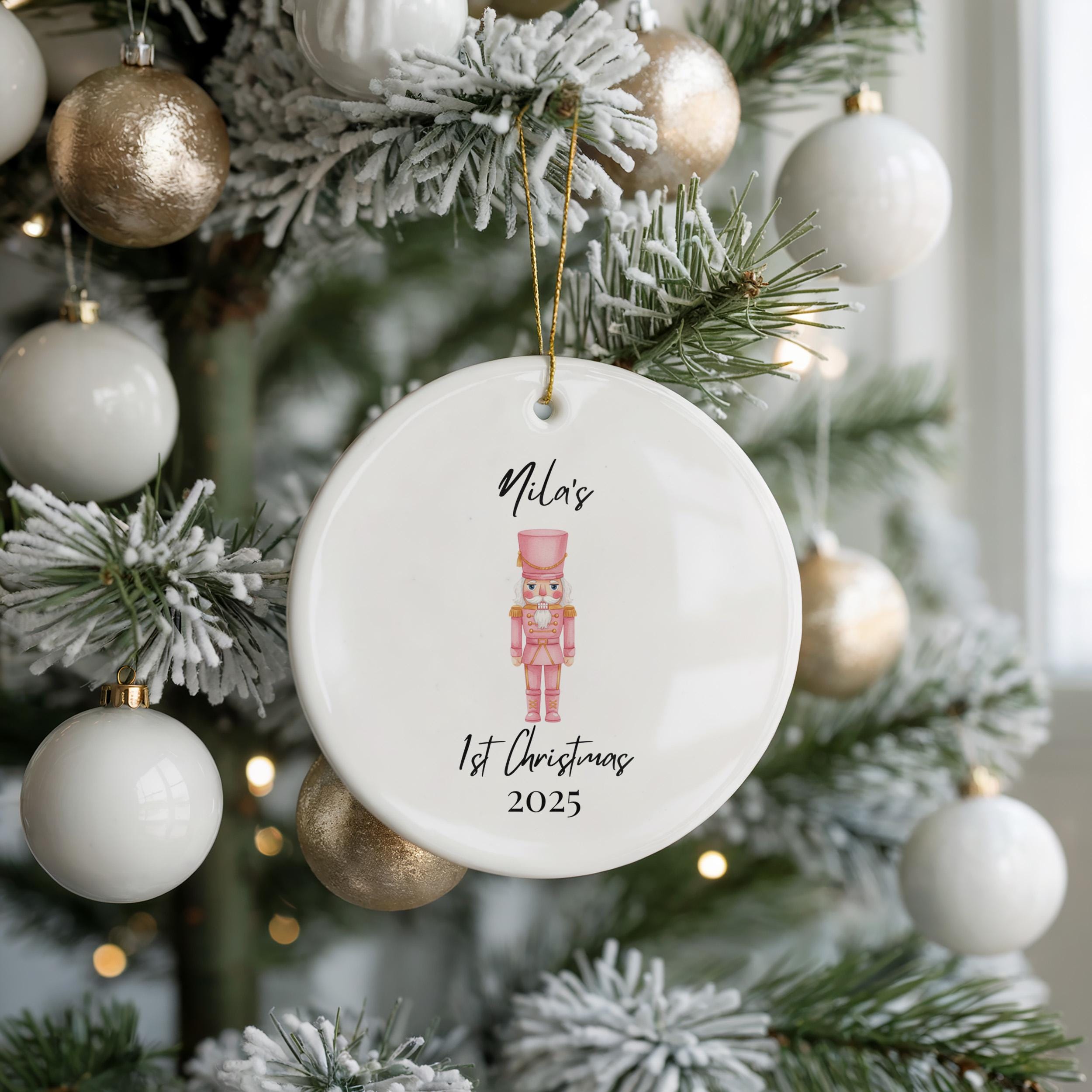Baby's First Nutcracker Christmas Decoration, Personalized Name Ornament 1st Xmas, Custom Bauble Keepsake