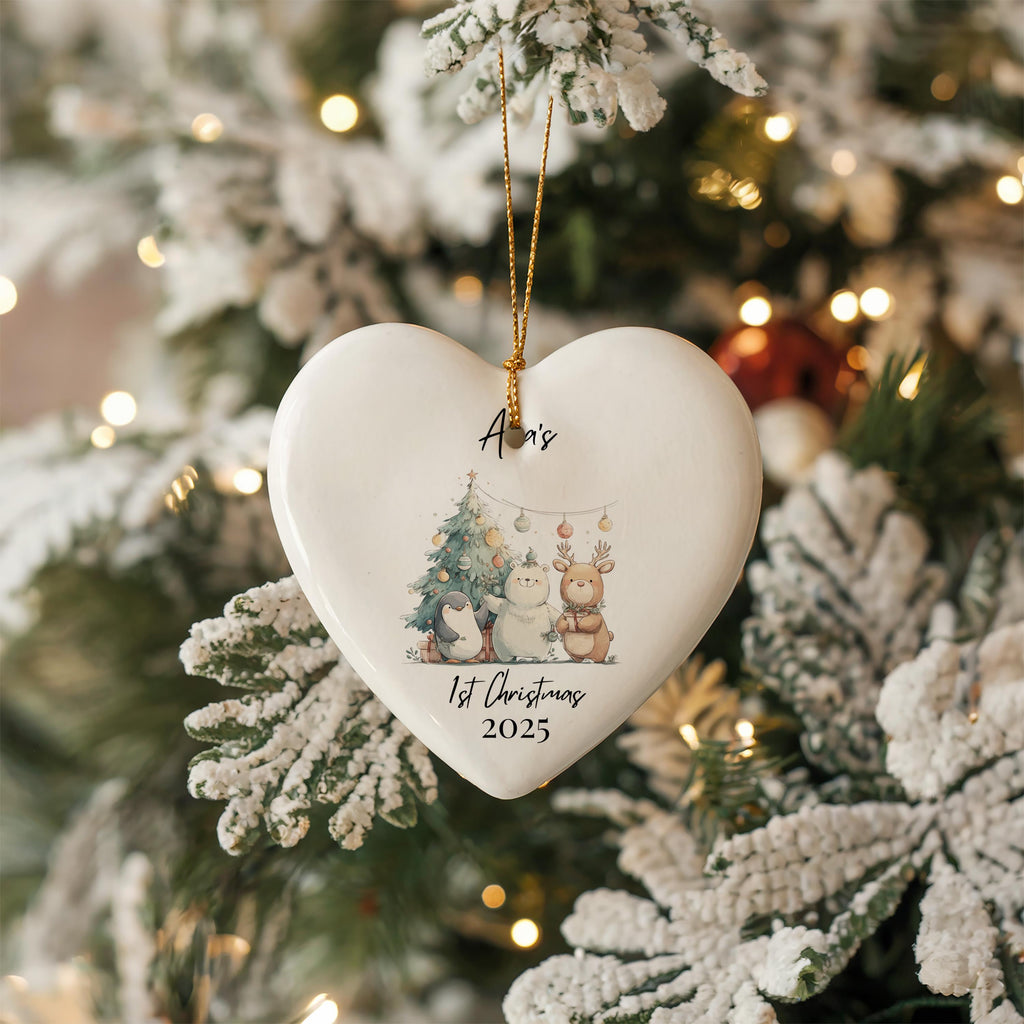 Cute Baby's First Christmas Decoration Animals, Personalized Name Ornament 1st Xmas, Custom Bauble Keepsake