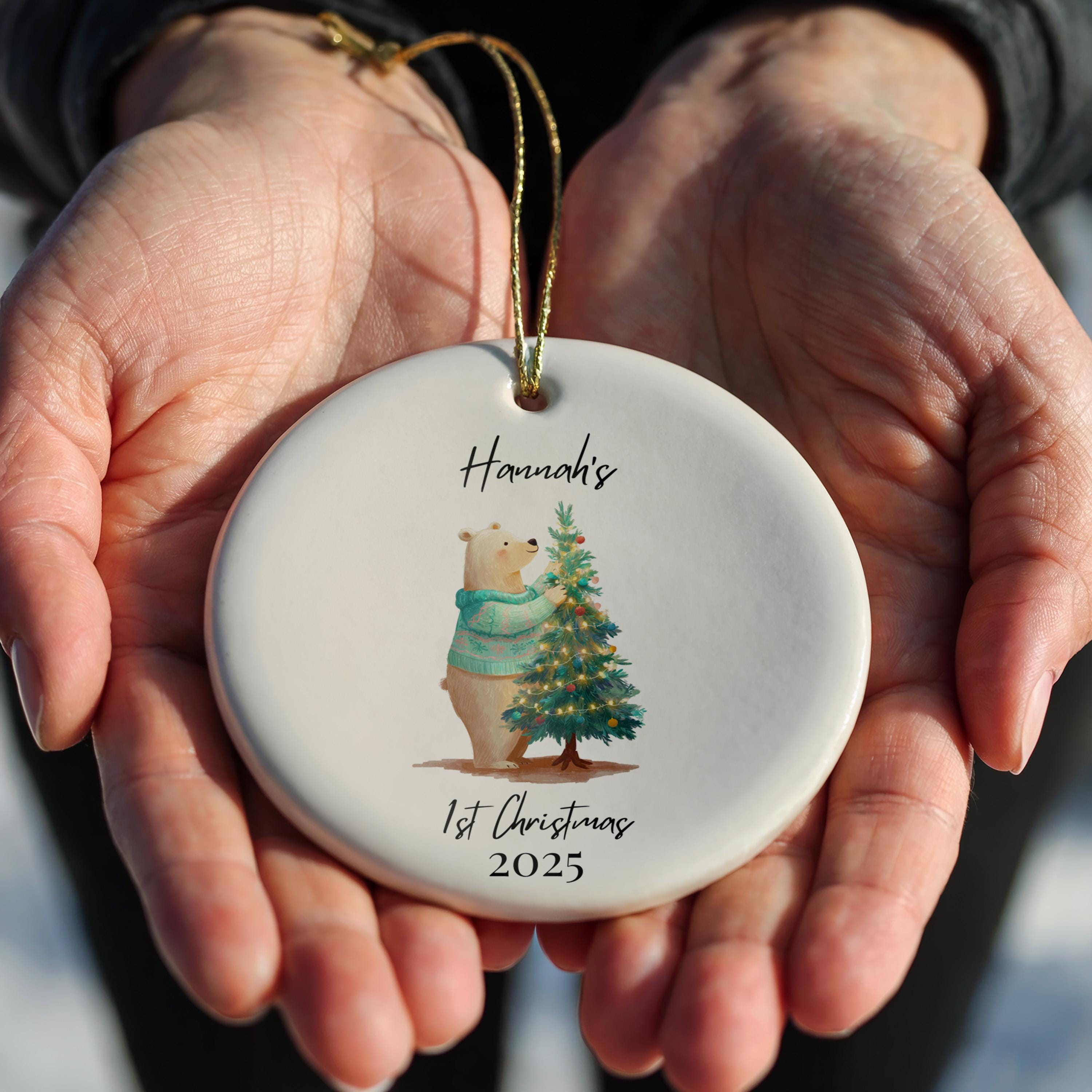 Baby's First Christmas Decoration, Cute Personalized Name Ornament 1st Xmas, Custom Bauble Keepsake