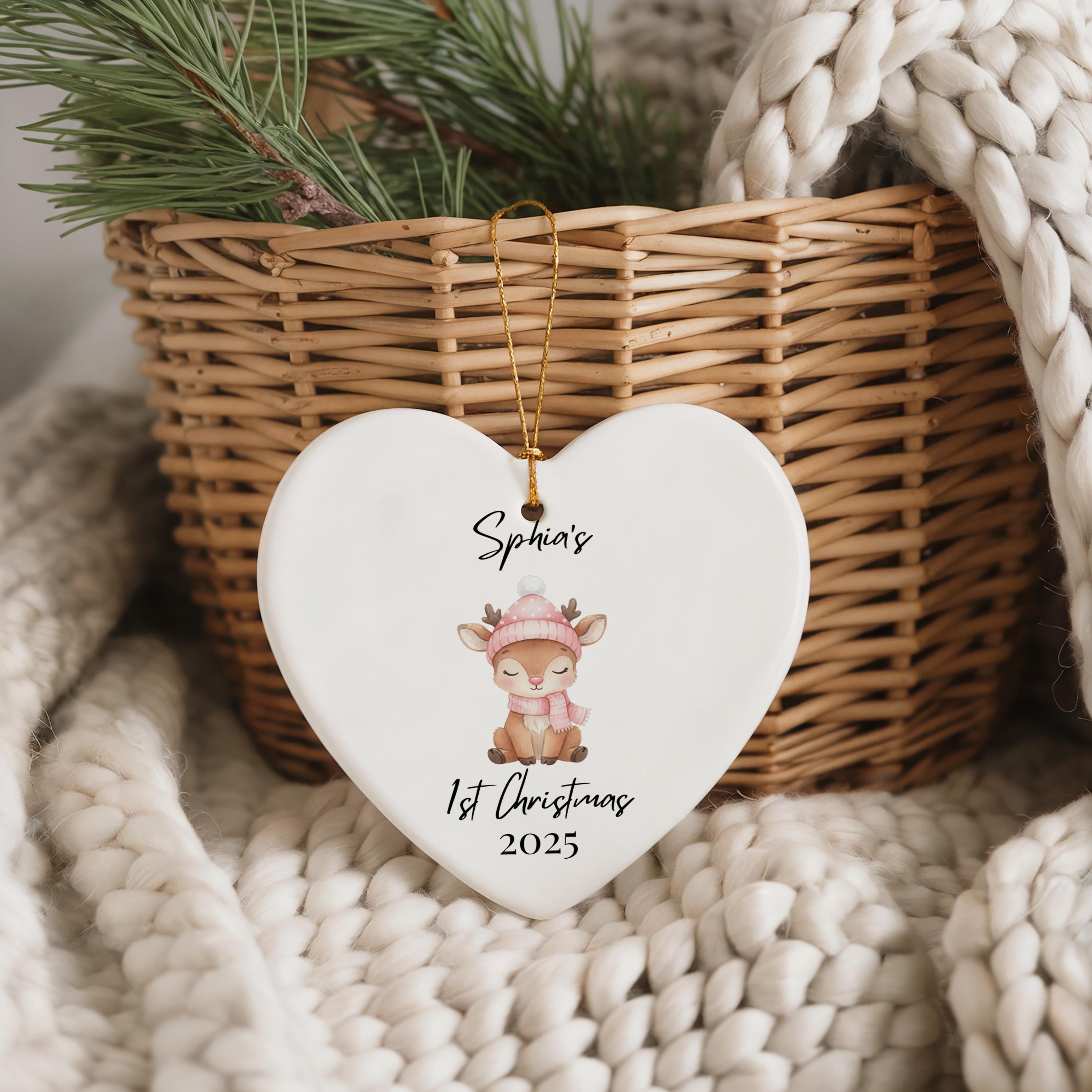 Baby Girl First Christmas Decoration, Personalized Name Ornament 1s Xmas, Custom Bauble Keepsake