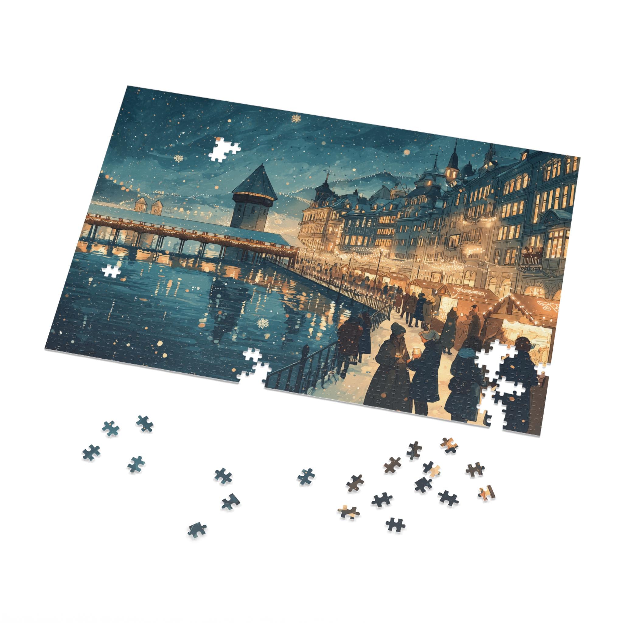 Lucerne Switzerland Christmas Puzzle, Personalized Gift Festive Market, Travel Keepsake, Family Holiday Souvenir