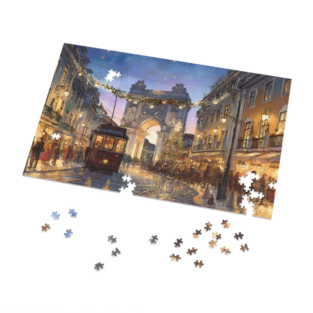 Lisbon Portugal Christmas Puzzle, Personalized Gift Festive Market, Travel Keepsake, Family Holiday Souvenir