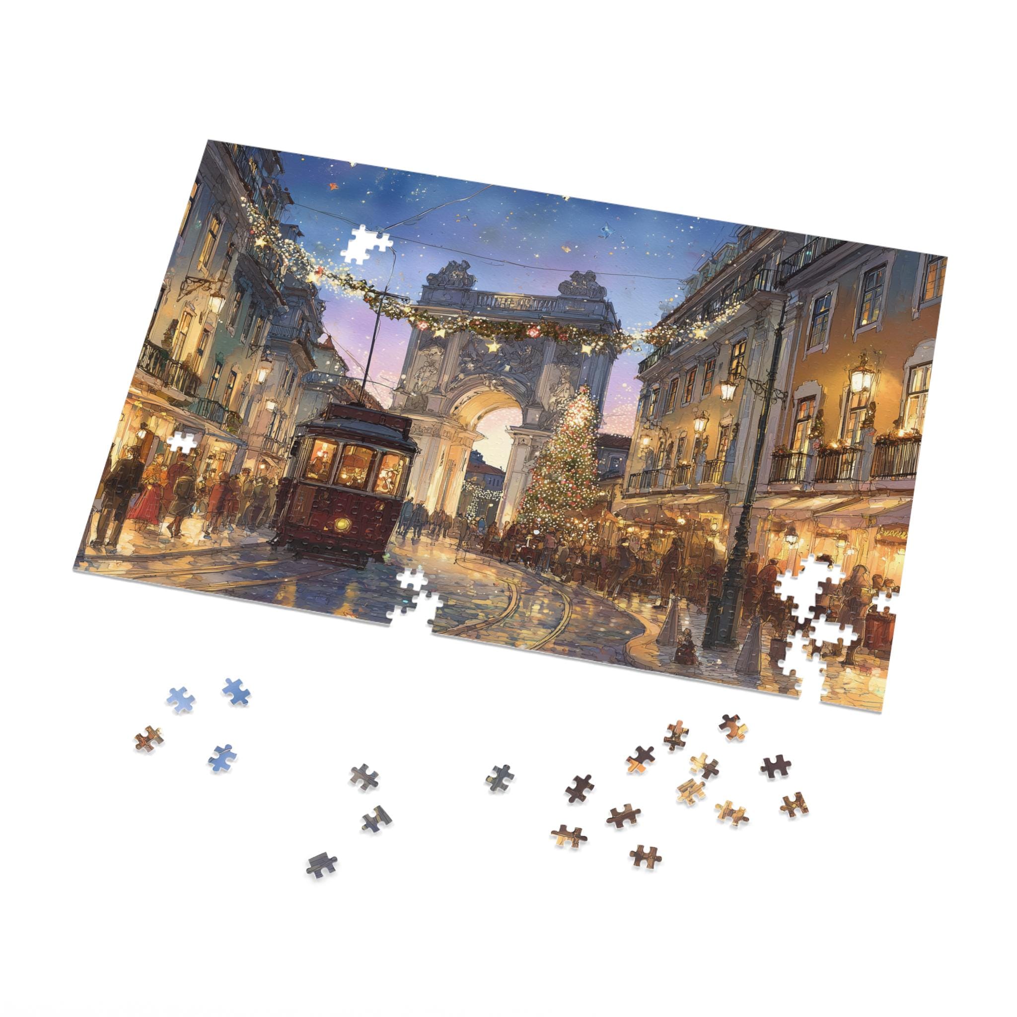 Lisbon Portugal Christmas Puzzle, Personalized Gift Festive Market, Travel Keepsake, Family Holiday Souvenir