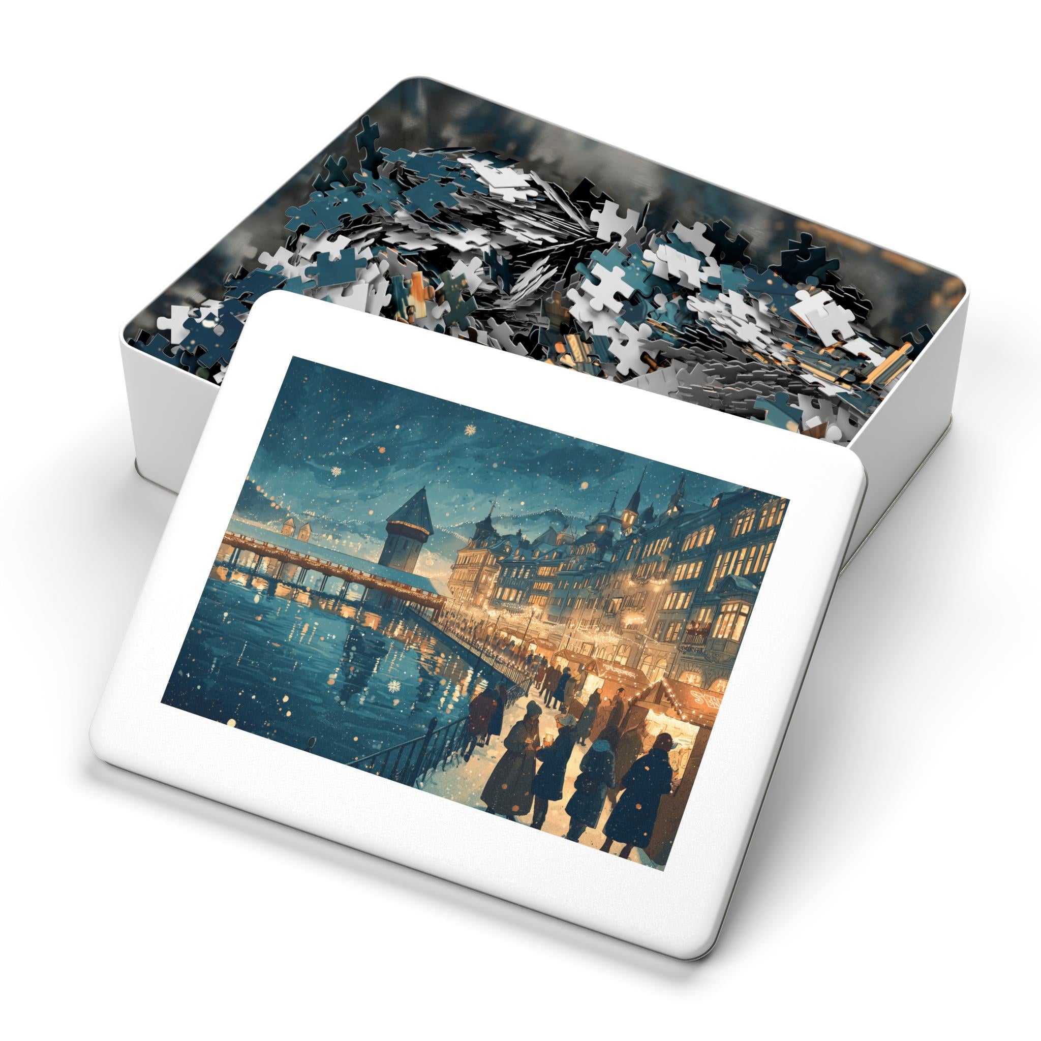Lucerne Switzerland Christmas Puzzle, Personalized Gift Festive Market, Travel Keepsake, Family Holiday Souvenir