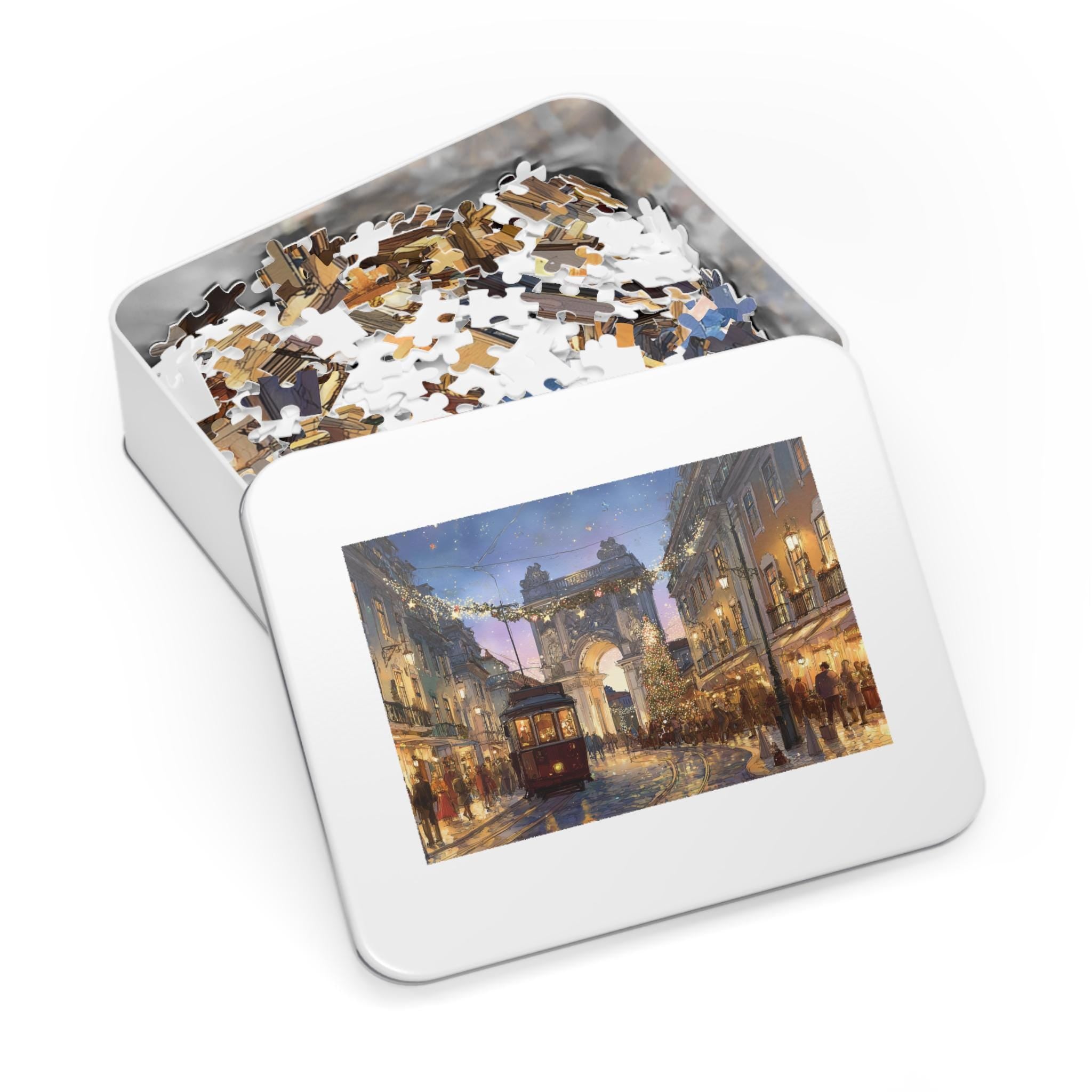 Lisbon Portugal Christmas Puzzle, Personalized Gift Festive Market, Travel Keepsake, Family Holiday Souvenir