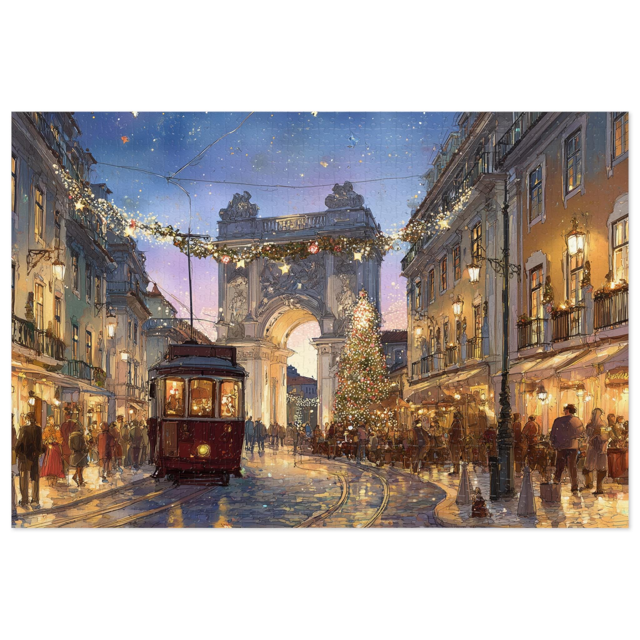Lisbon Portugal Christmas Puzzle, Personalized Gift Festive Market, Travel Keepsake, Family Holiday Souvenir
