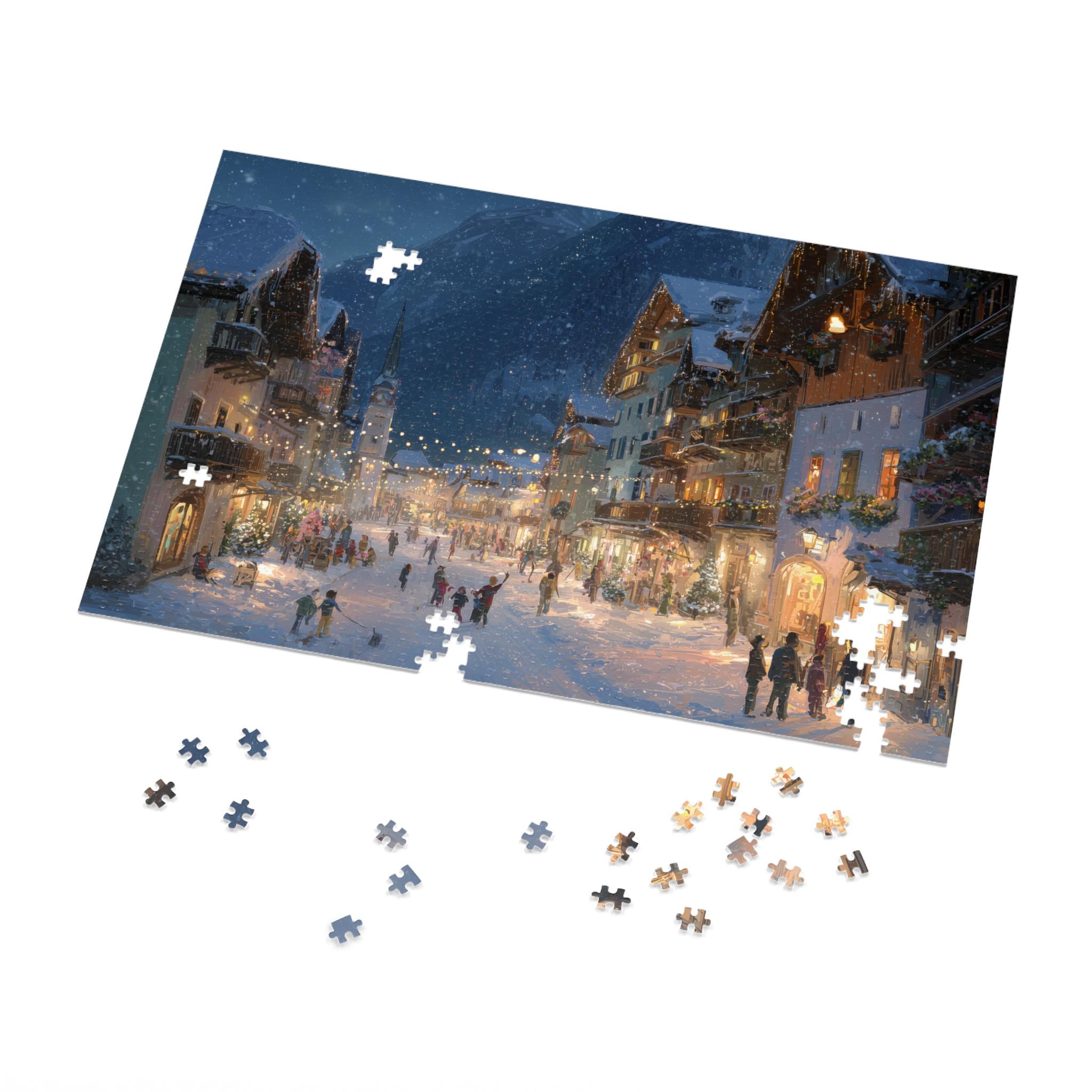 Hallstatt Austria Christmas Puzzle, Personalized Gift Festive Market, Travel Keepsake, Family Holiday Souvenir