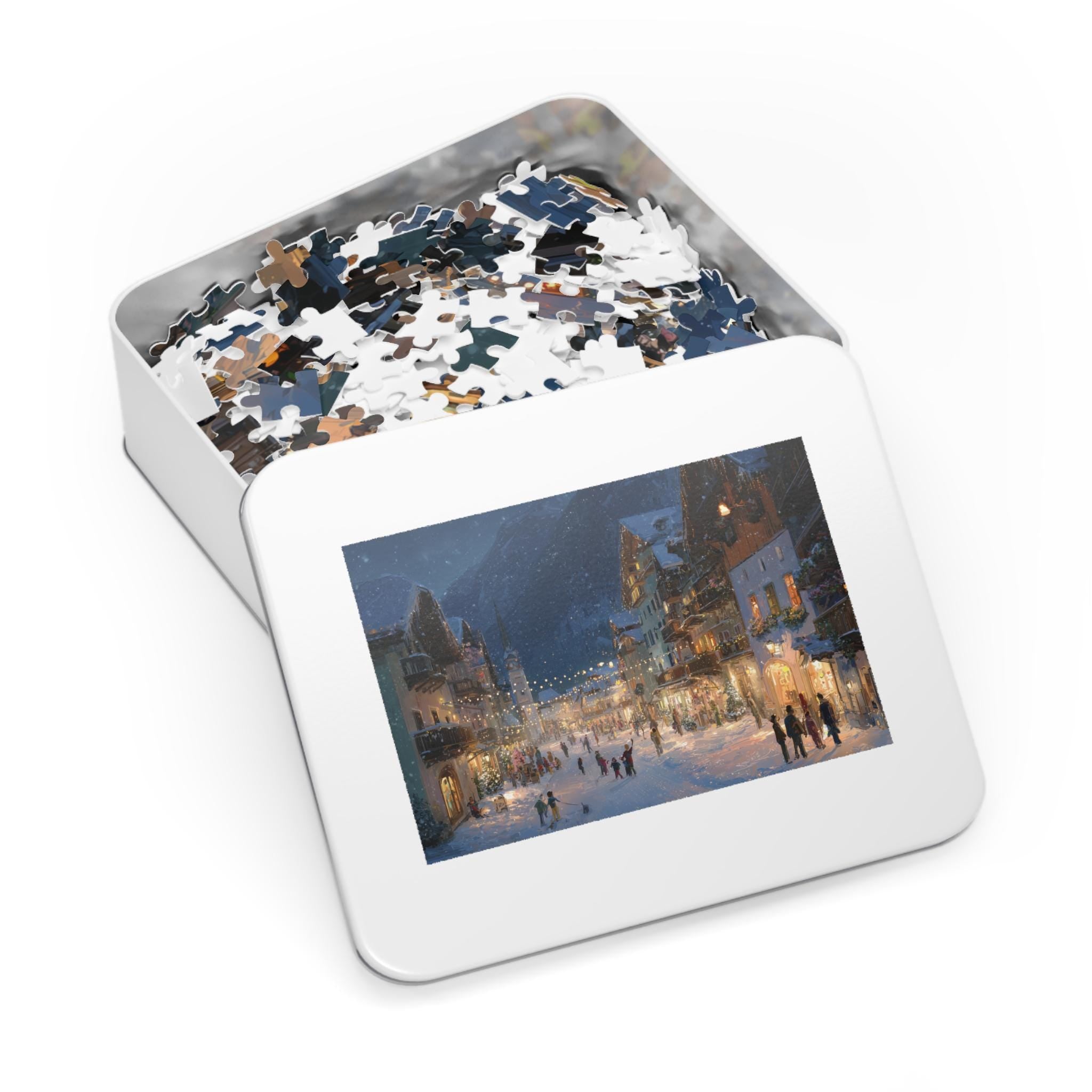 Hallstatt Austria Christmas Puzzle, Personalized Gift Festive Market, Travel Keepsake, Family Holiday Souvenir
