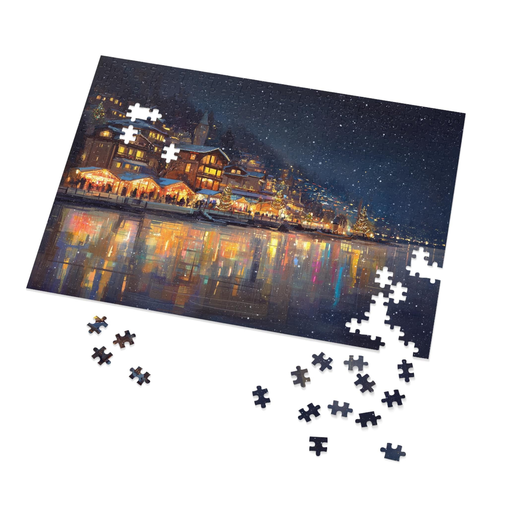 Montreux Switzerland Christmas Puzzle, Personalized Gift Festive Market, Travel Keepsake, Family Holiday Souvenir