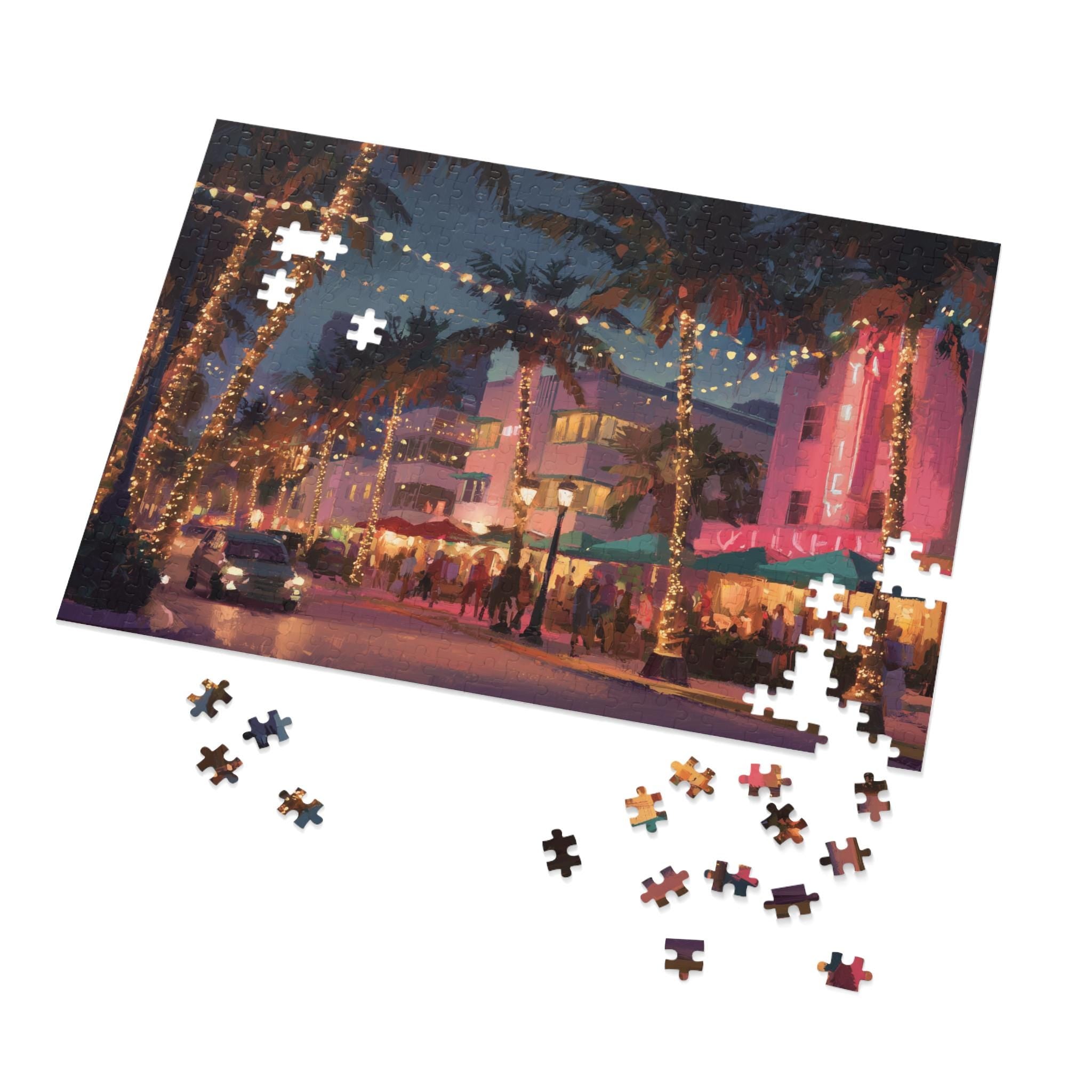 Miami Beach Florida Christmas Puzzle, Personalized Gift Festive Market, Travel Keepsake, Family Holiday Souvenir
