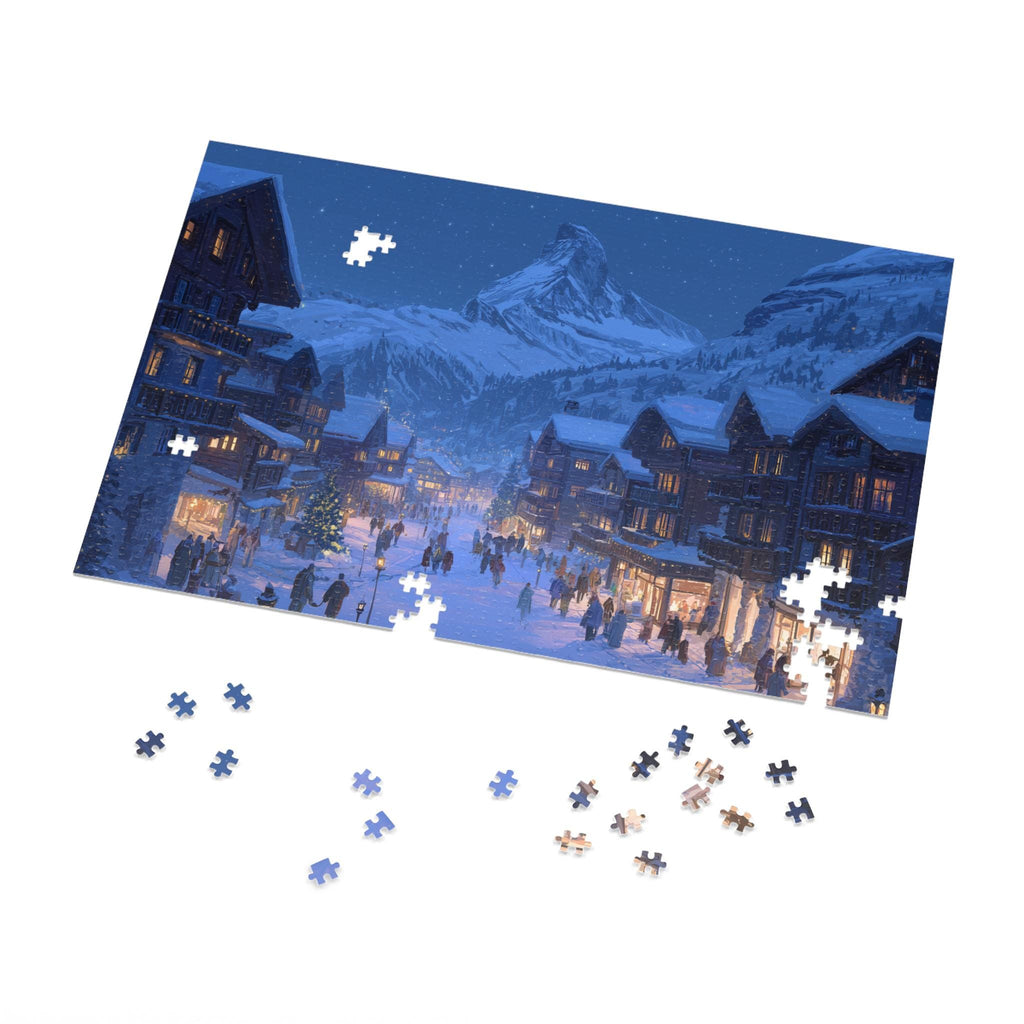 Zermatt Switzerland Christmas Puzzle, Personalized Gift Festive Market, Travel Keepsake, Family Holiday Souvenir