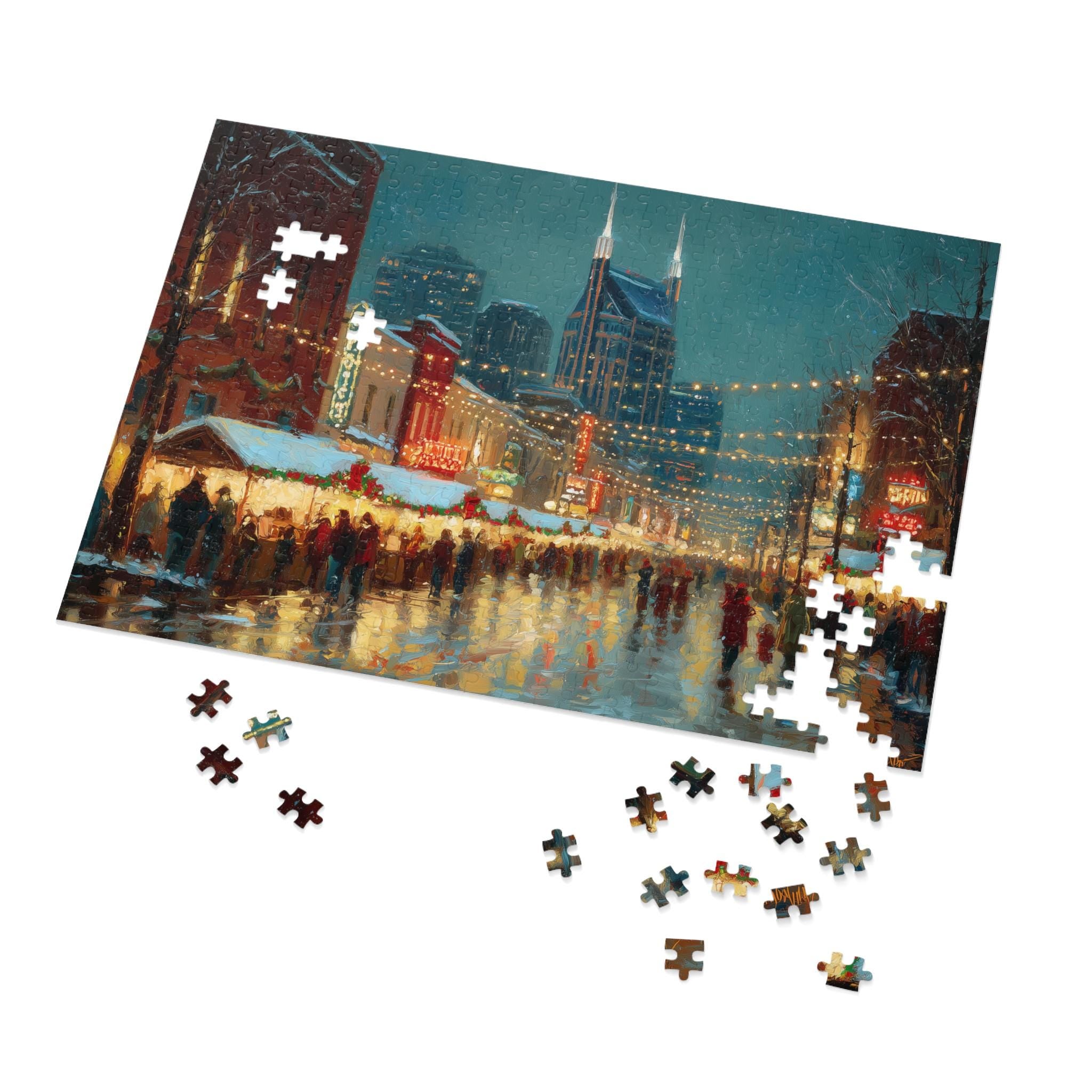 Nashville Tennessee Christmas Puzzle, Personalized Gift Festive Market, Travel Keepsake, Family Holiday Souvenir
