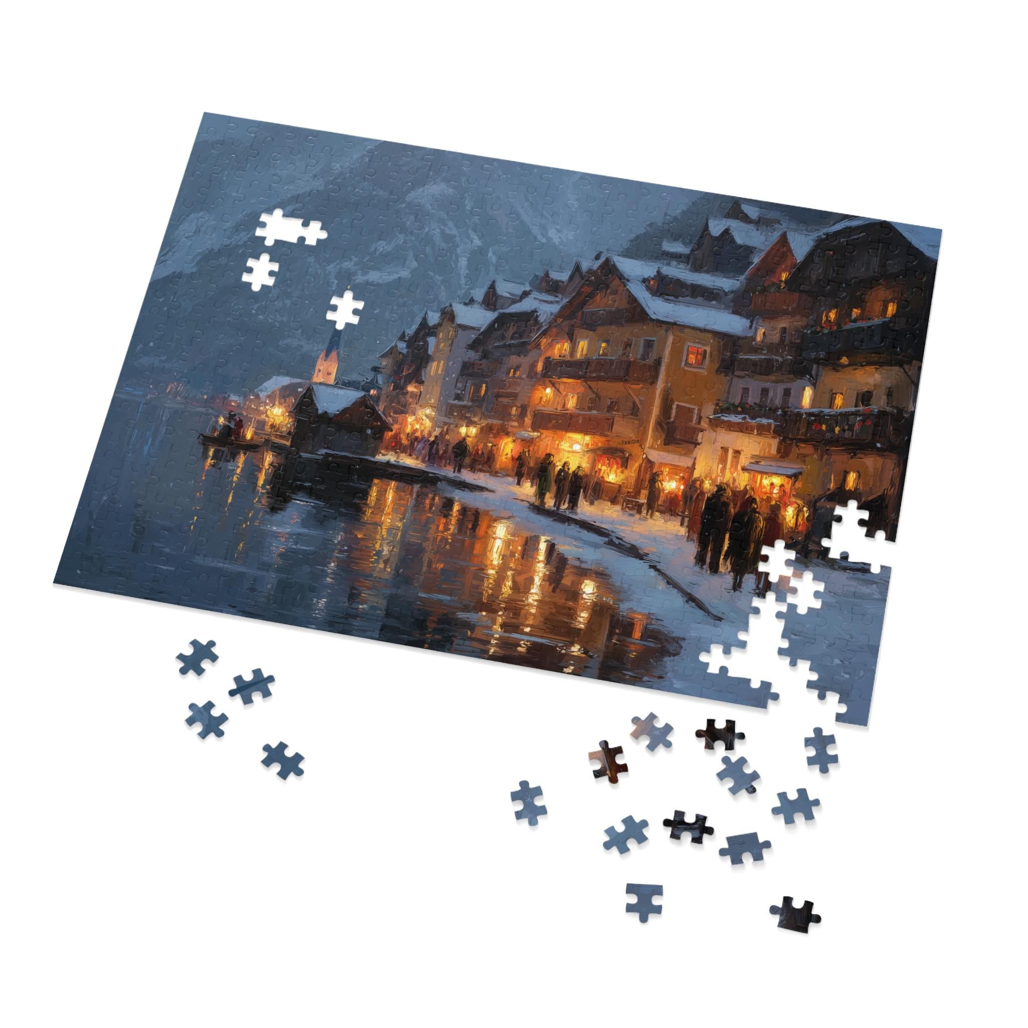 Hallstatt Christmas Puzzle, Personalized Gift Austria Festive Market, Travel Keepsake, Family Holiday Souvenir
