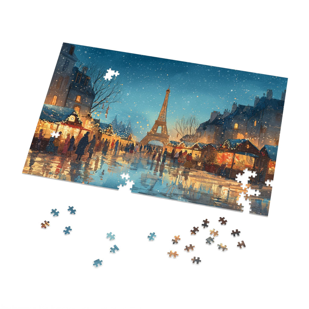 Paris France Christmas Puzzle, Personalized Gift Festive Market, Travel Keepsake, Family Holiday Souvenir